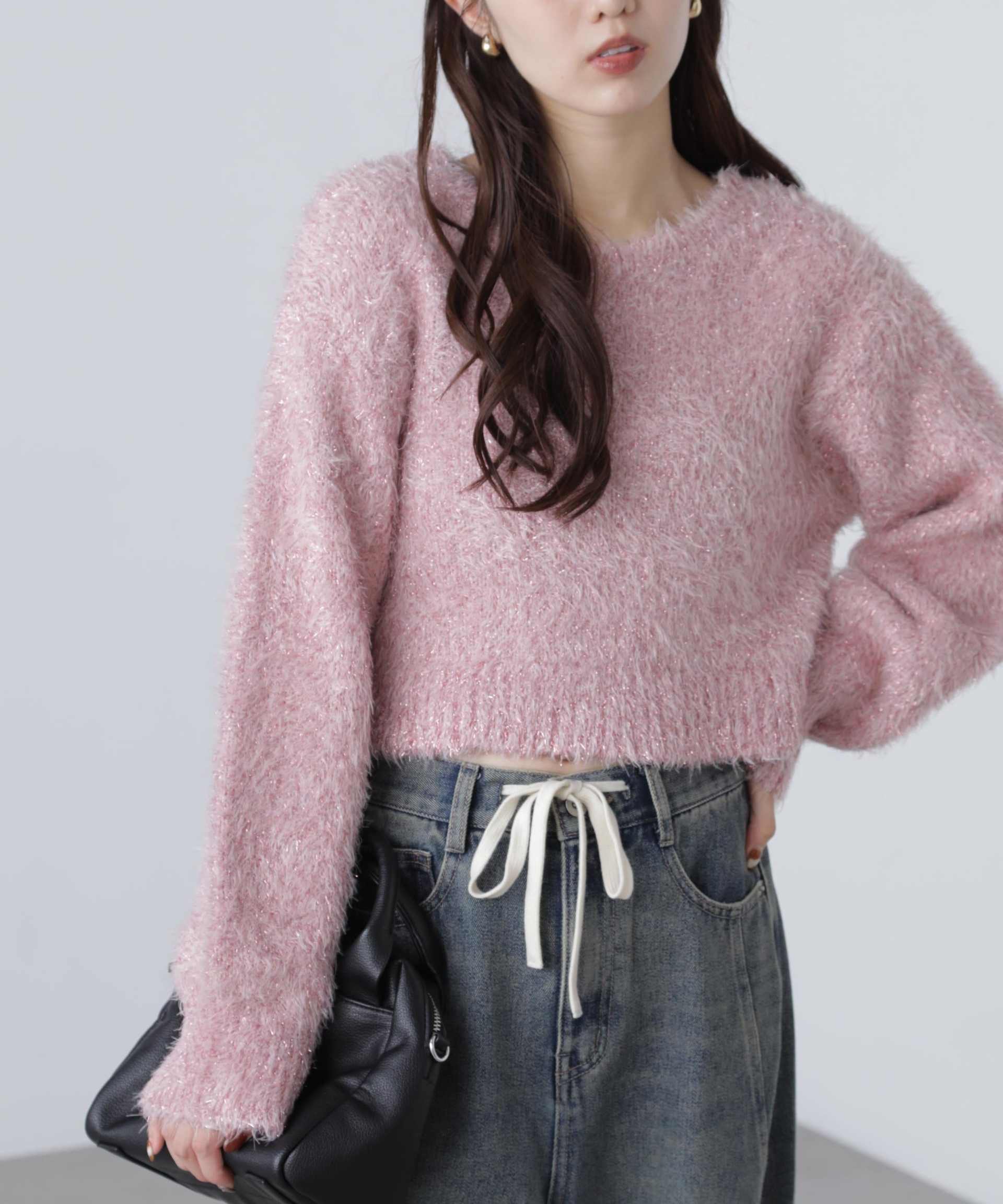 ラメフェザープルオーバーニット ピンク