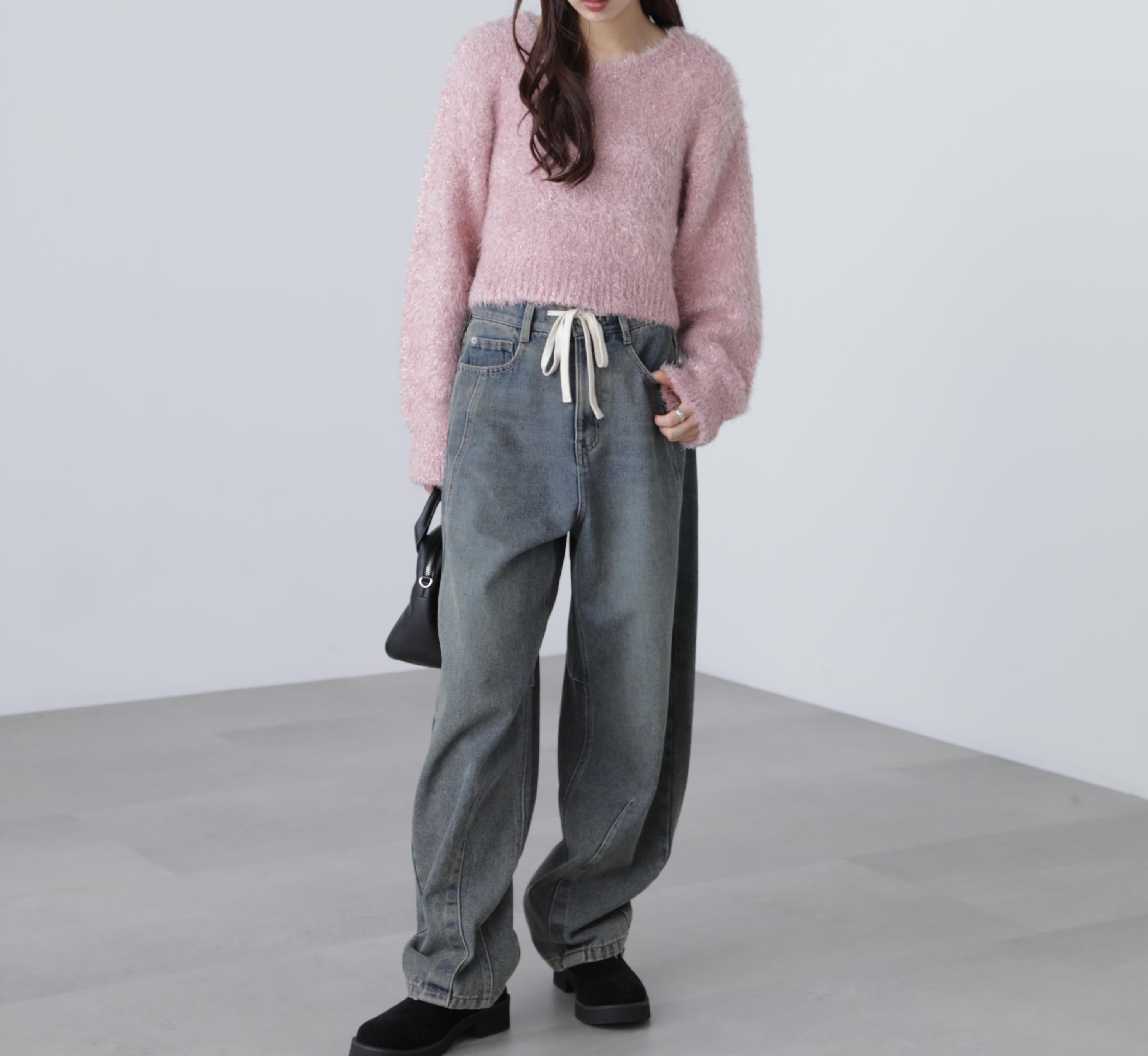 ラメフェザープルオーバーニット ピンク