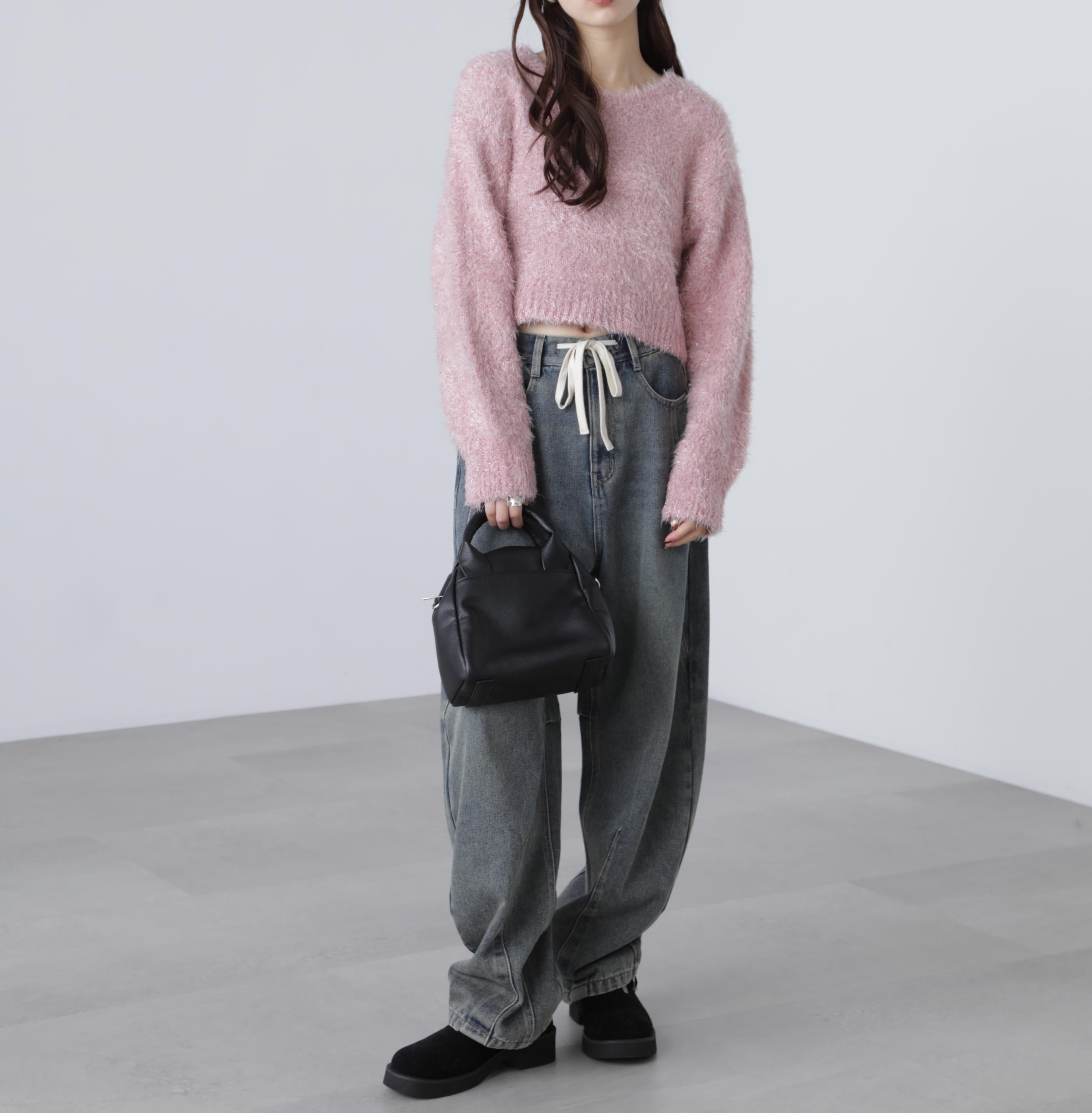 ラメフェザープルオーバーニット ピンク