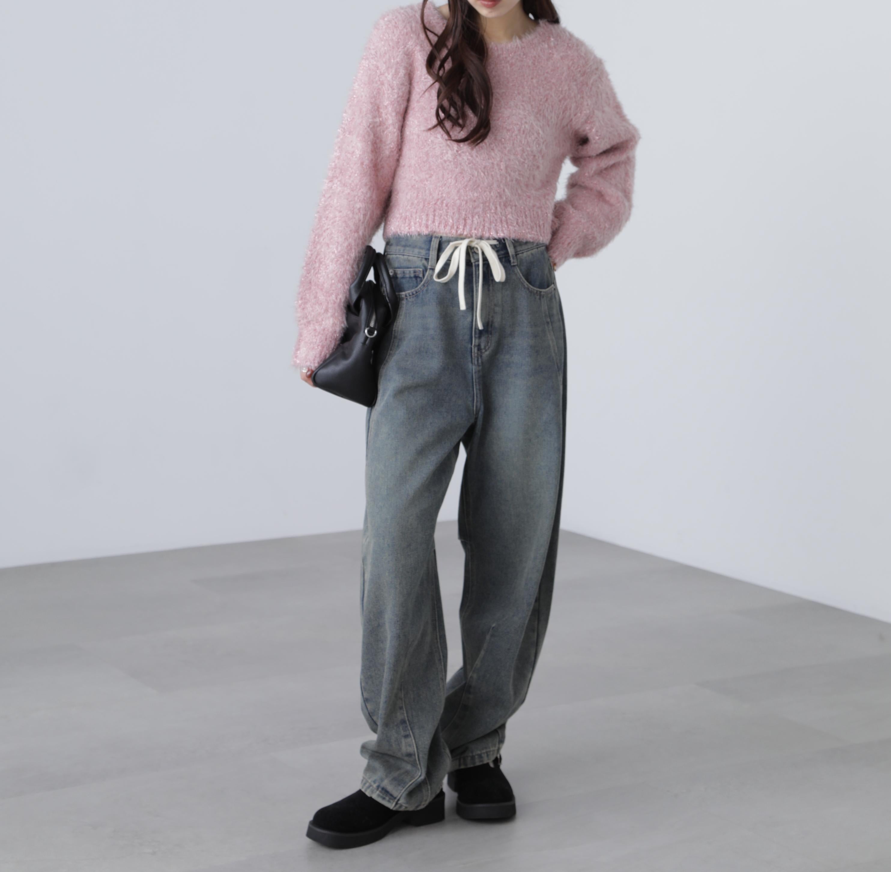 ラメフェザープルオーバーニット ピンク