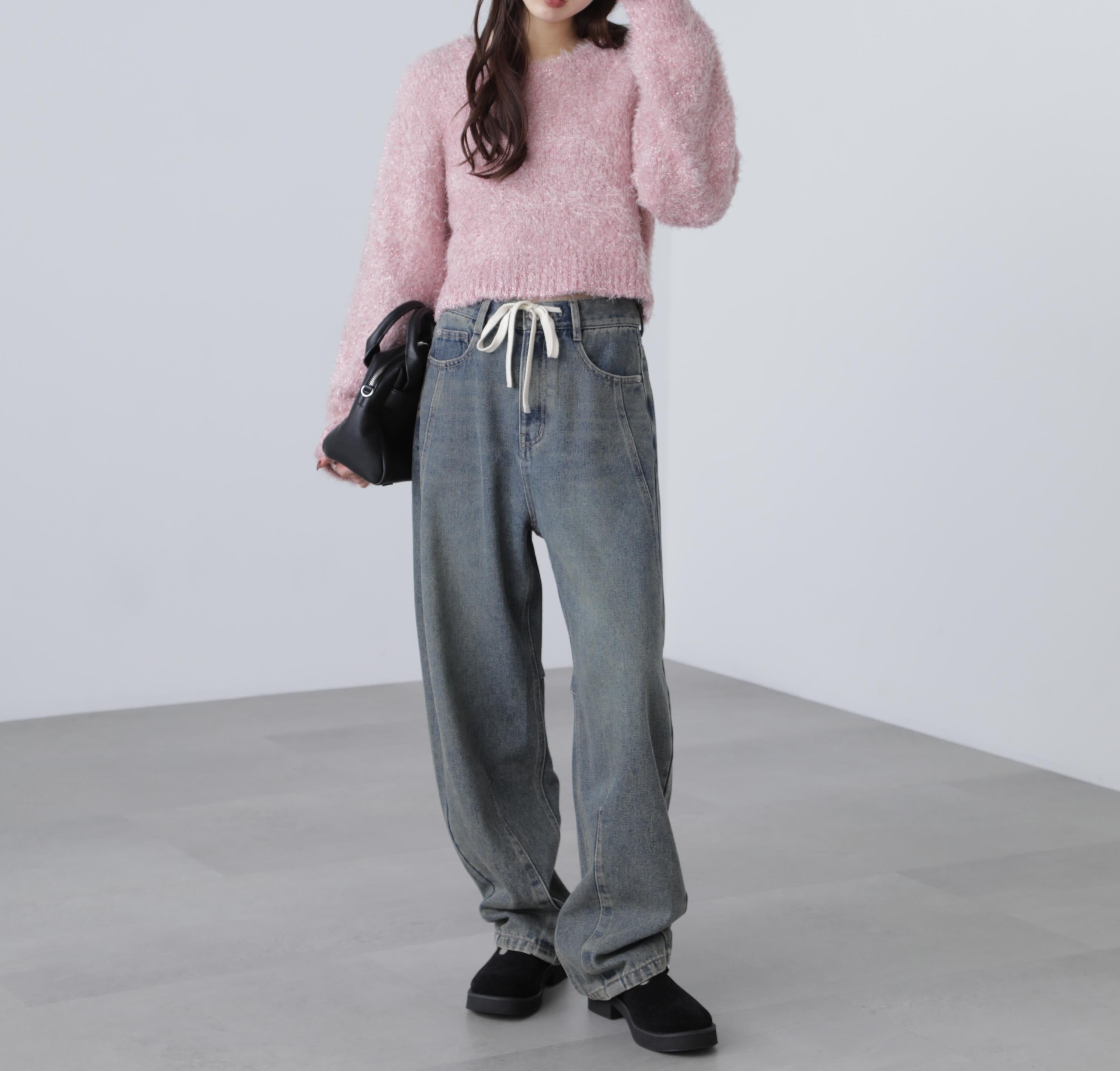 ラメフェザープルオーバーニット ピンク