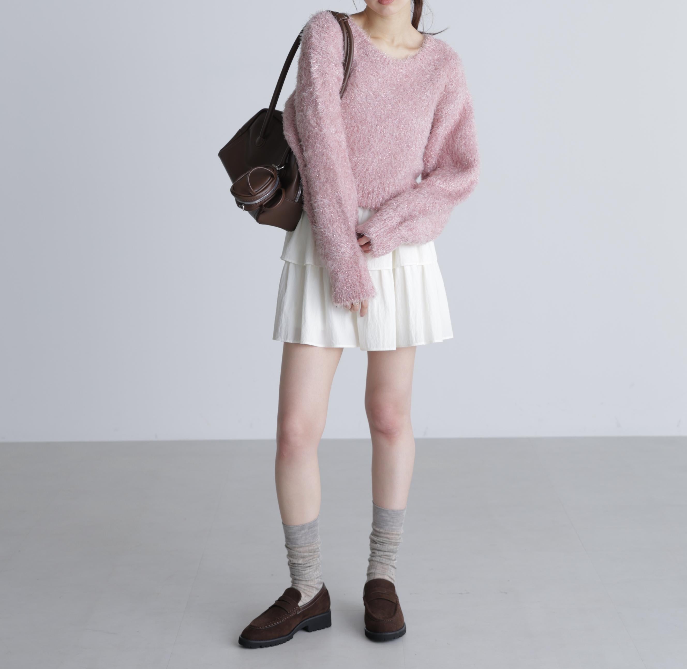 ラメフェザープルオーバーニット ピンク