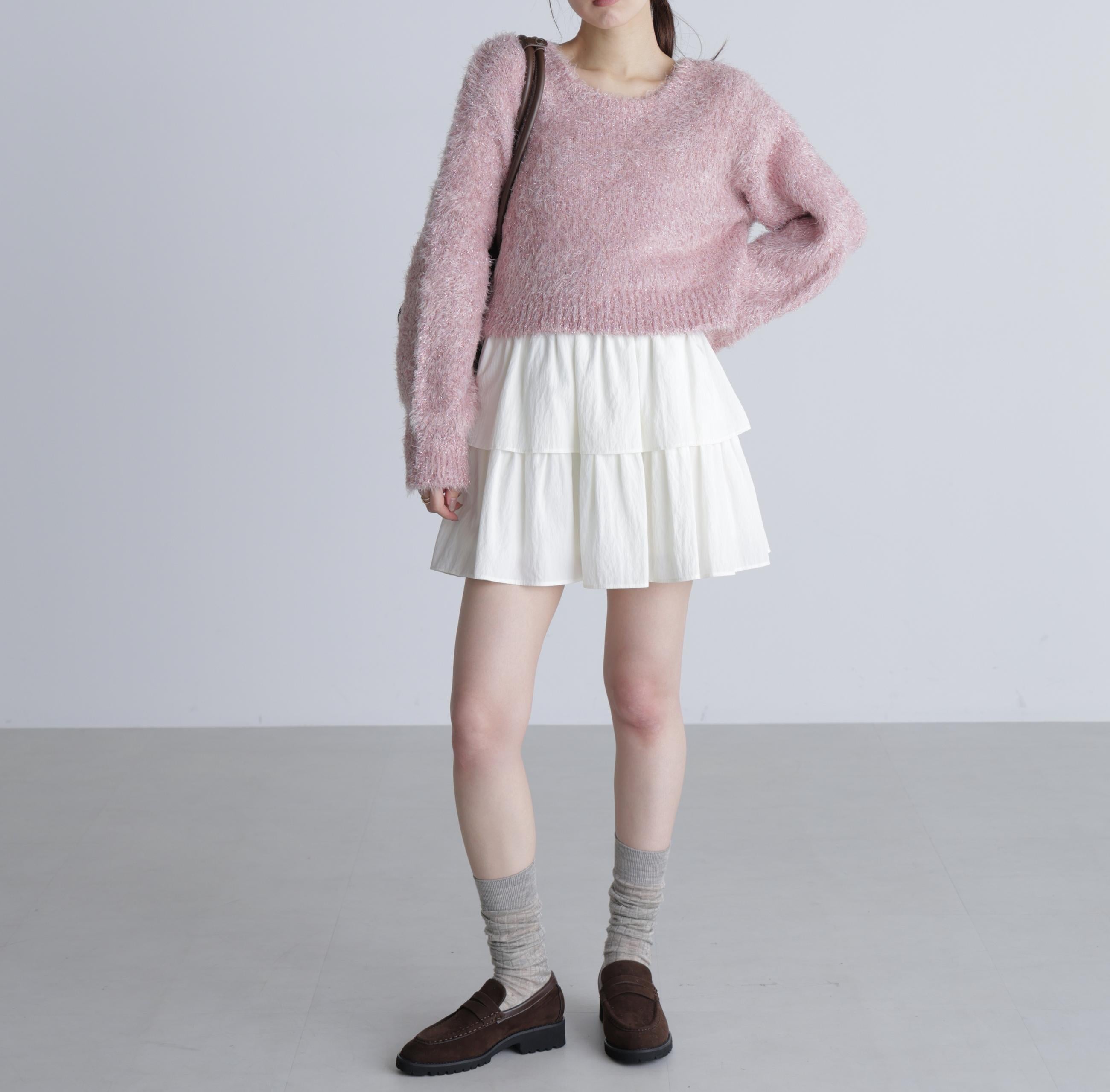 ラメフェザープルオーバーニット ピンク