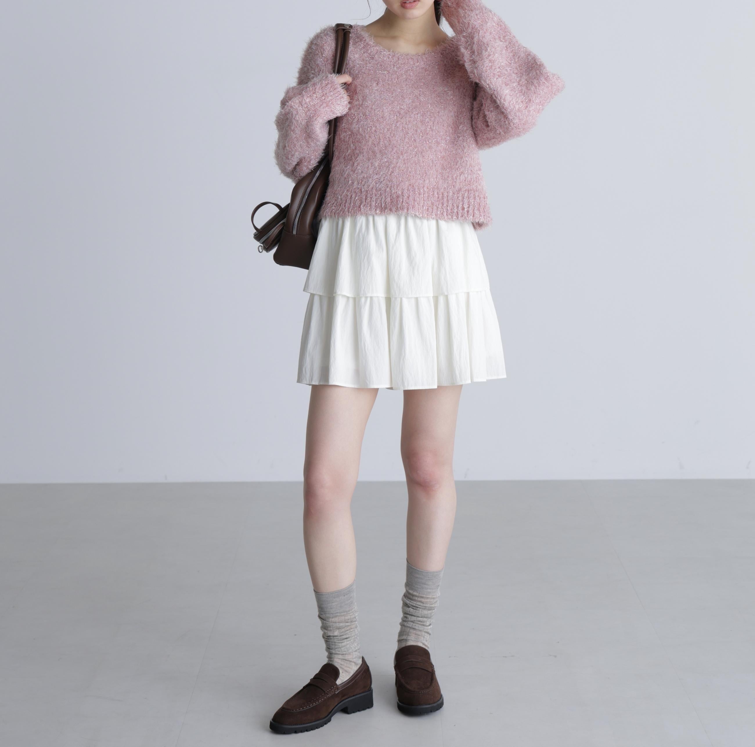 ラメフェザープルオーバーニット ピンク