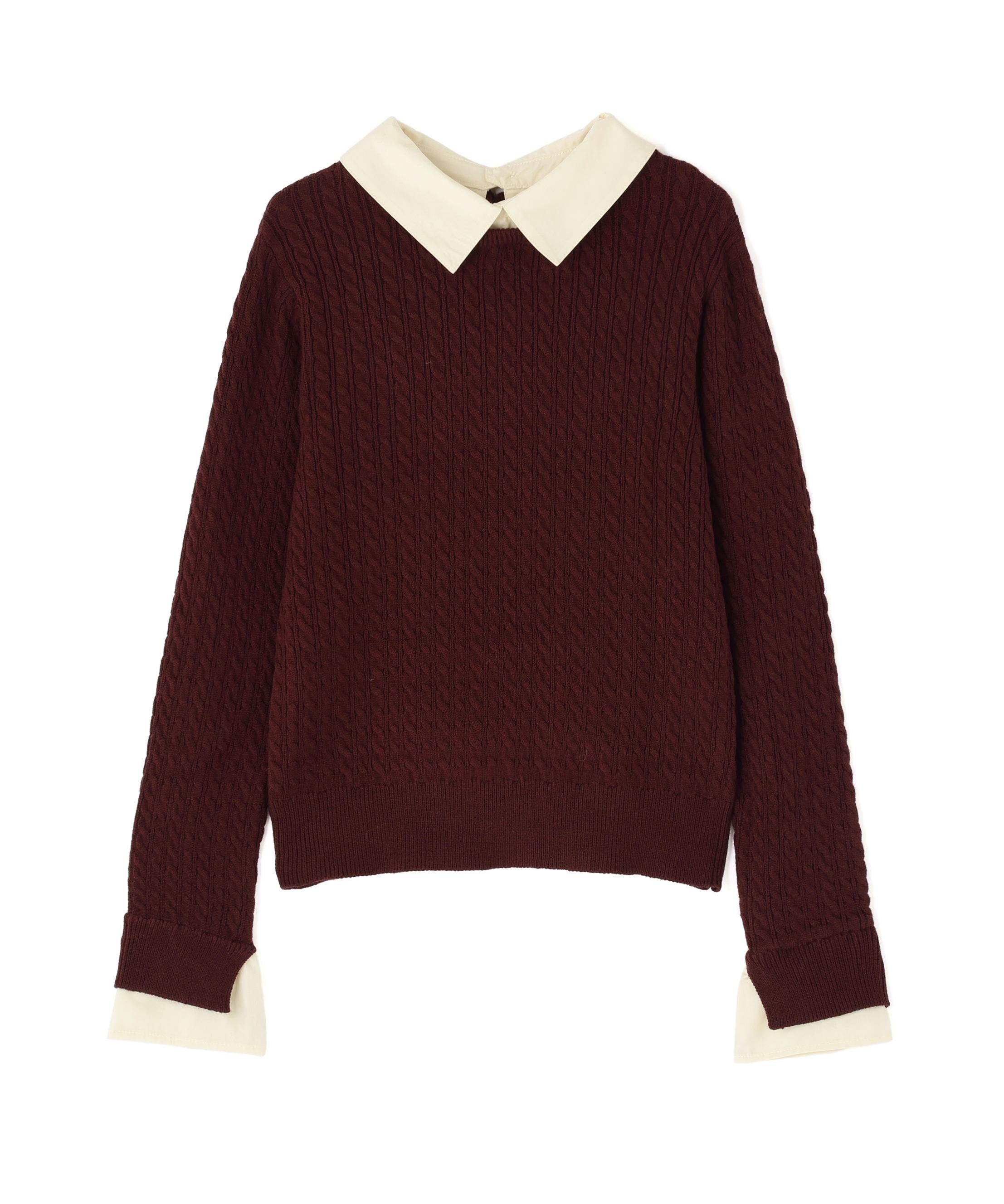 シャツカラードッキングケーブルニット ブラウン×イエロー2