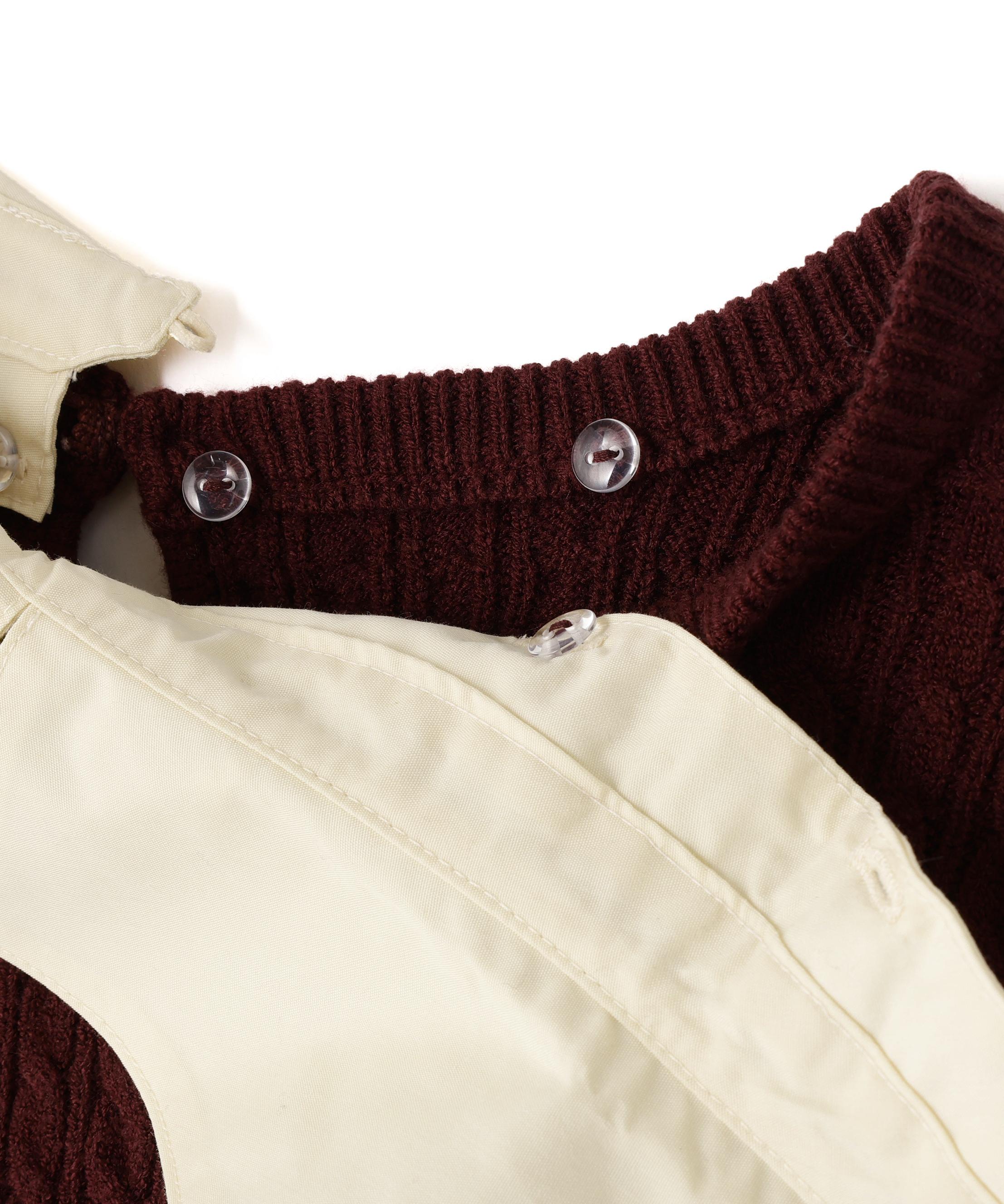 シャツカラードッキングケーブルニット ブラウン×イエロー2