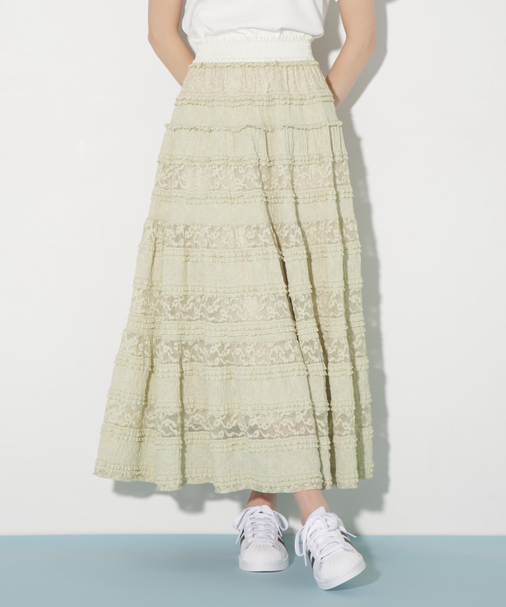 ティアードレーススカート グリーン