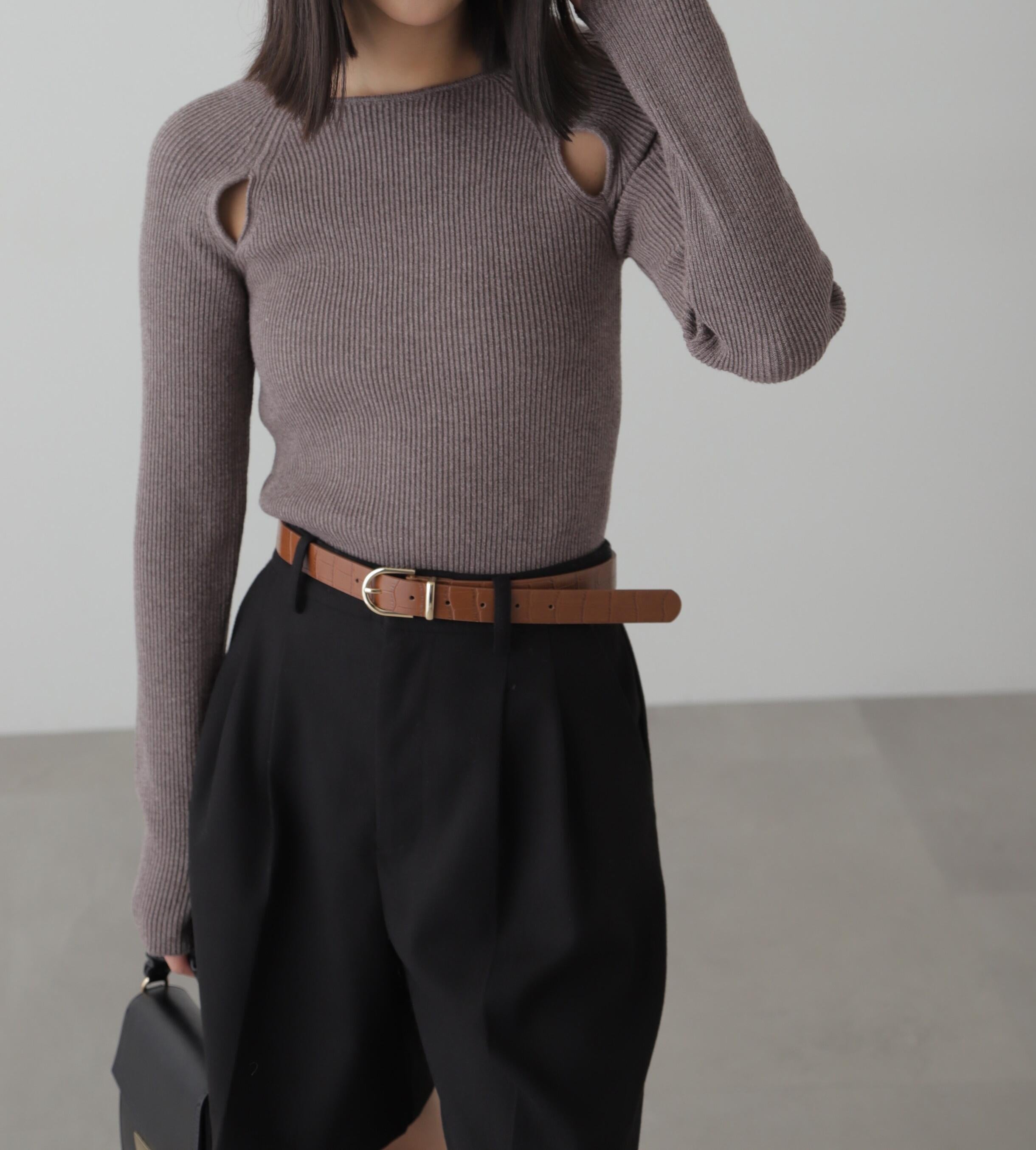 クルーネックカッティングニット グレー