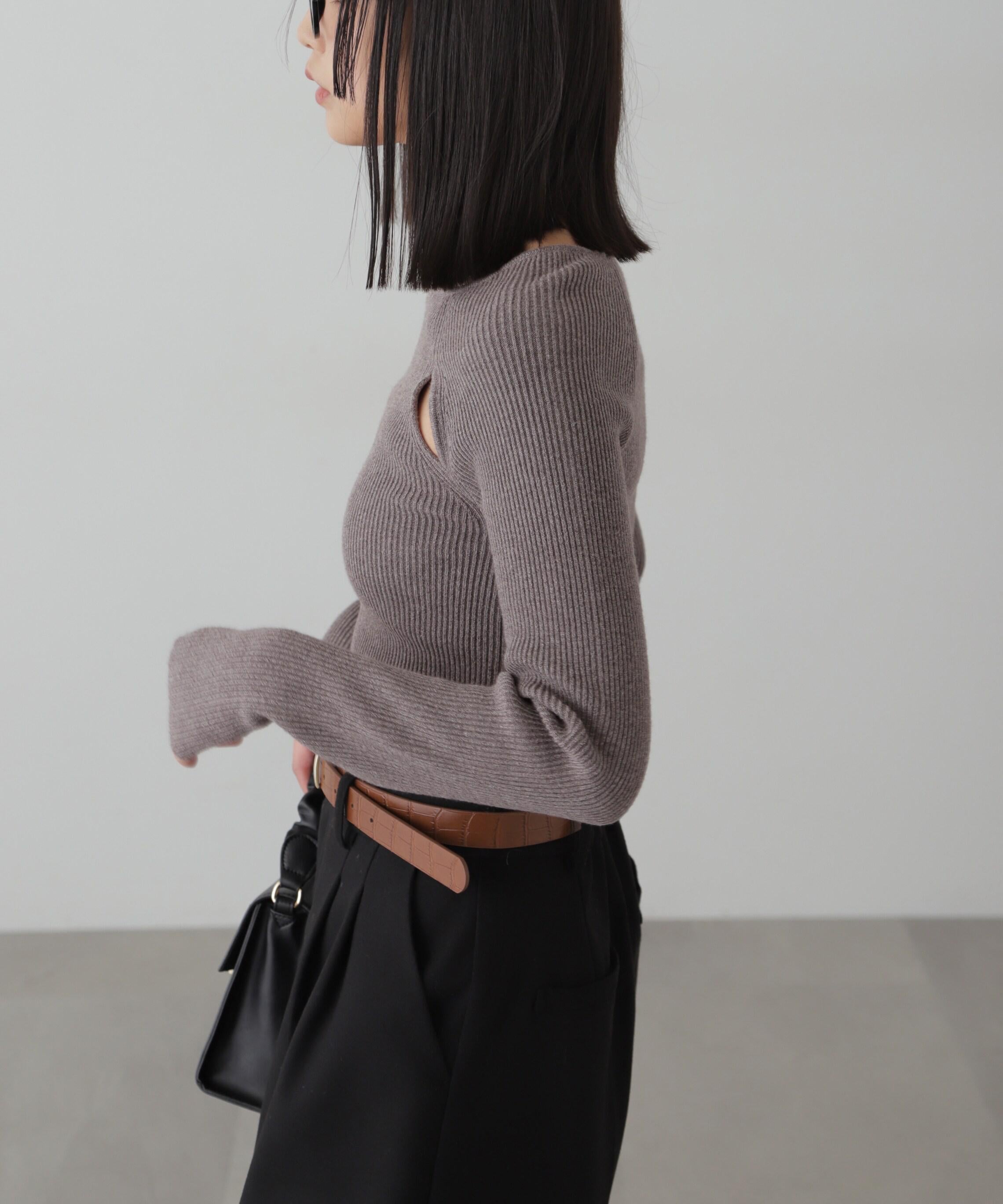 クルーネックカッティングニット グレー