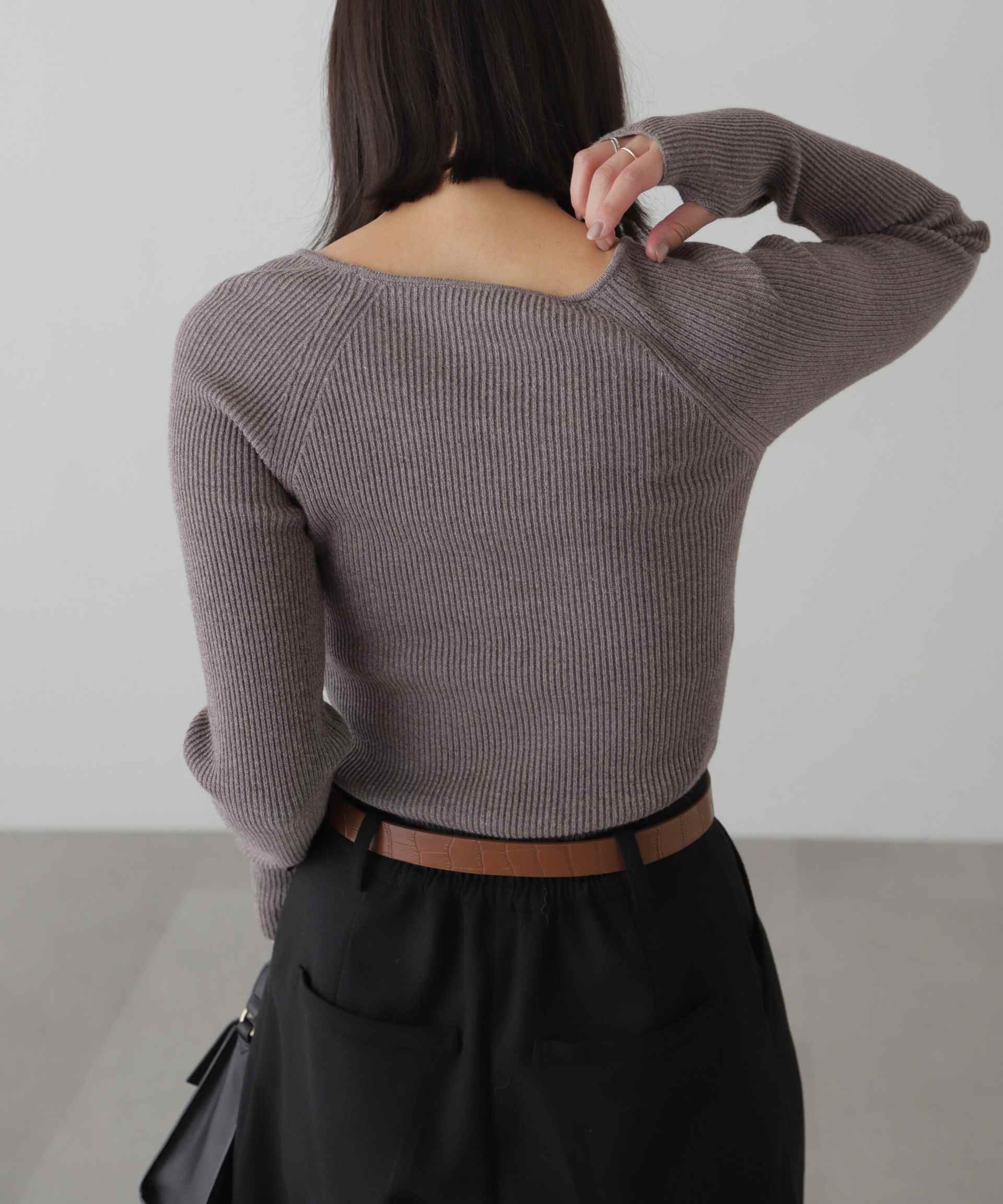 クルーネックカッティングニット グレー