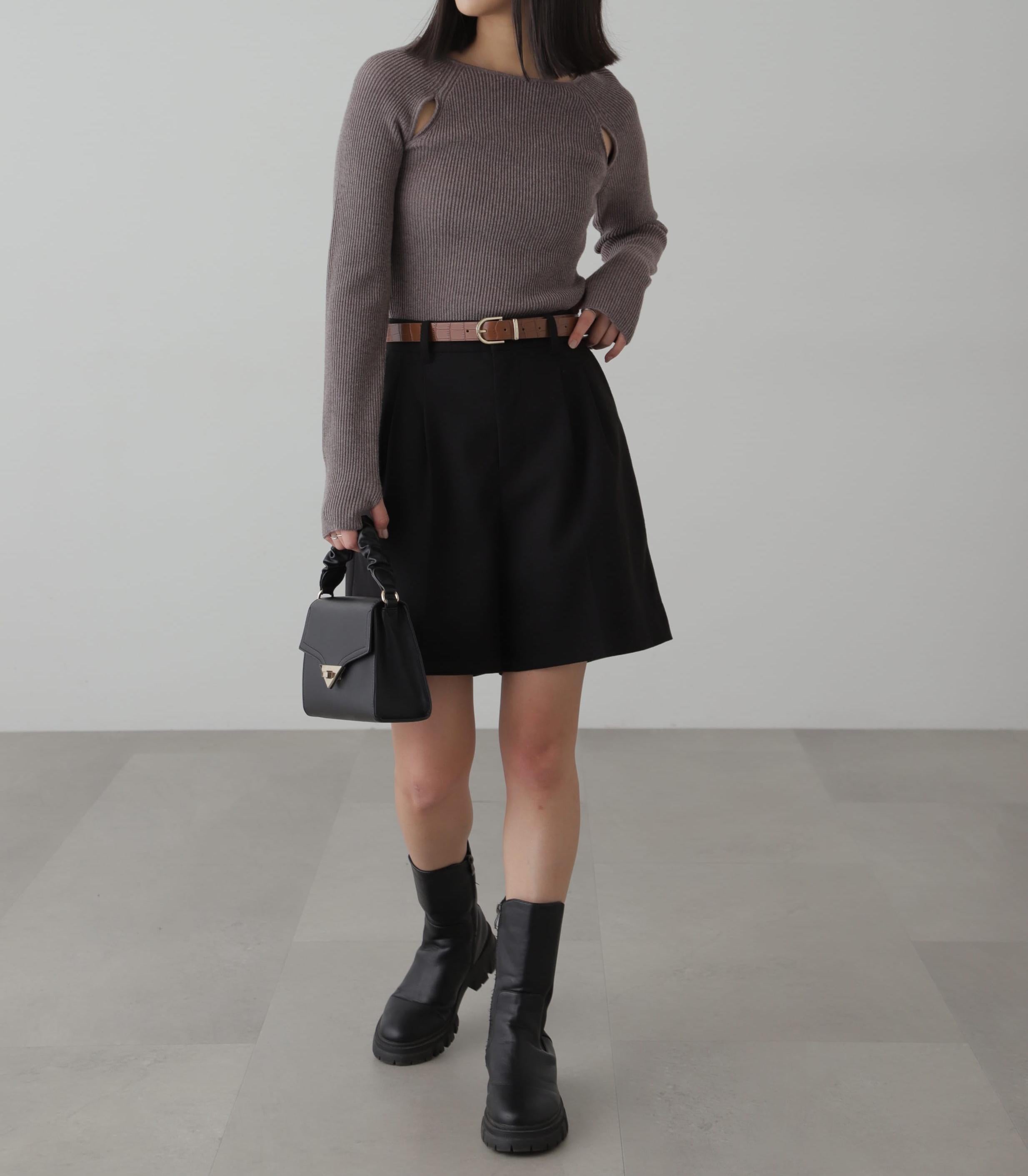 クルーネックカッティングニット グレー