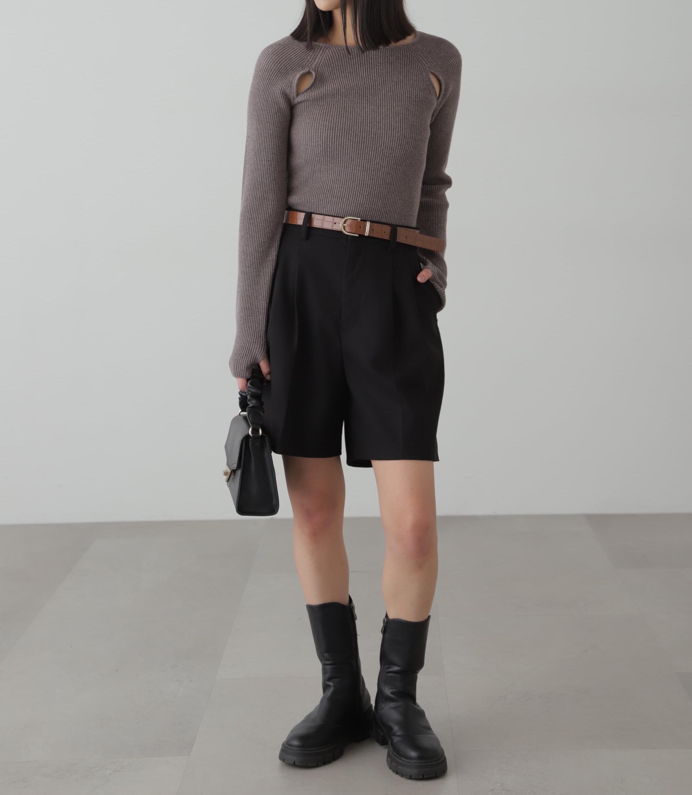 クルーネックカッティングニット グレー