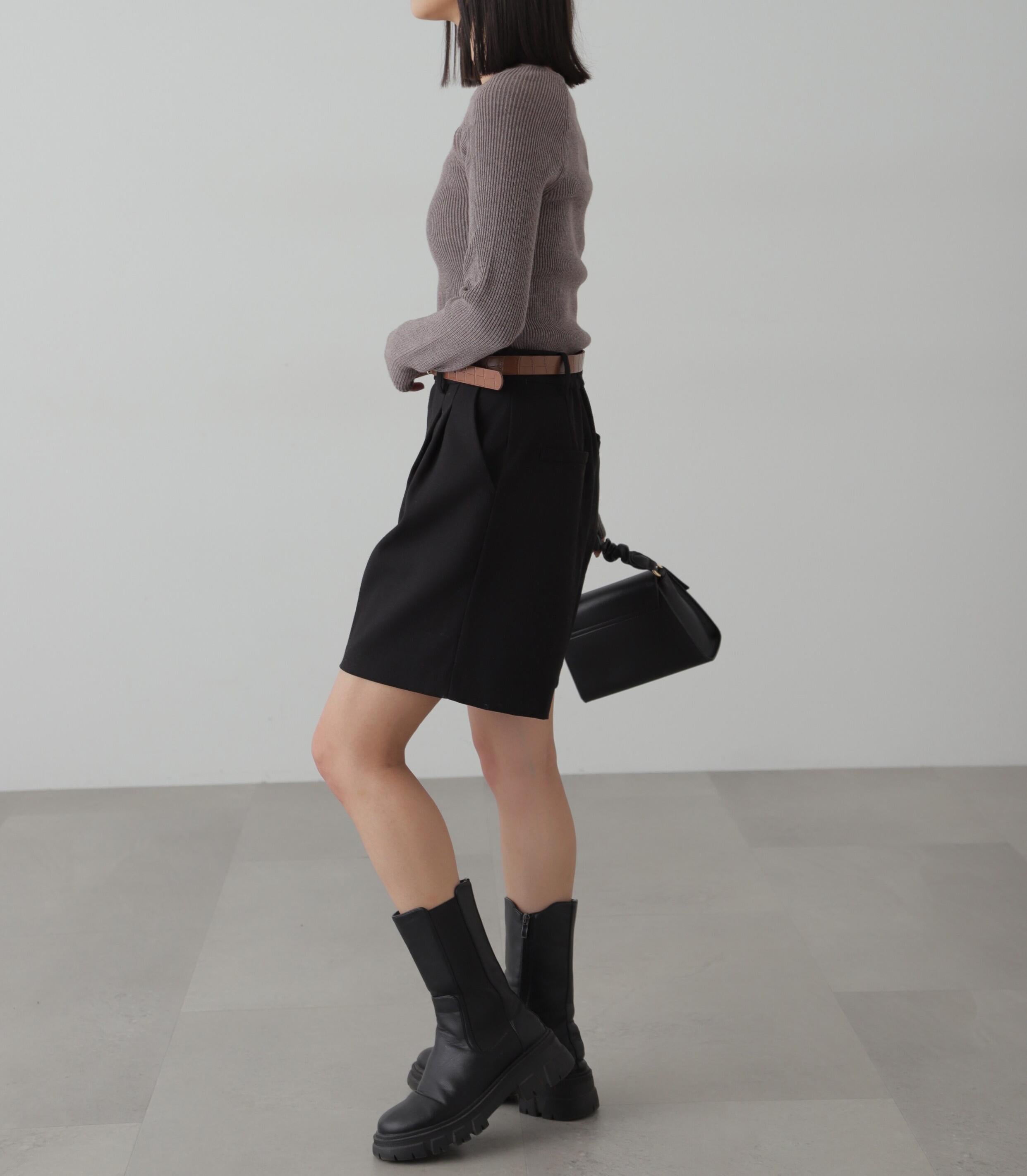 クルーネックカッティングニット グレー