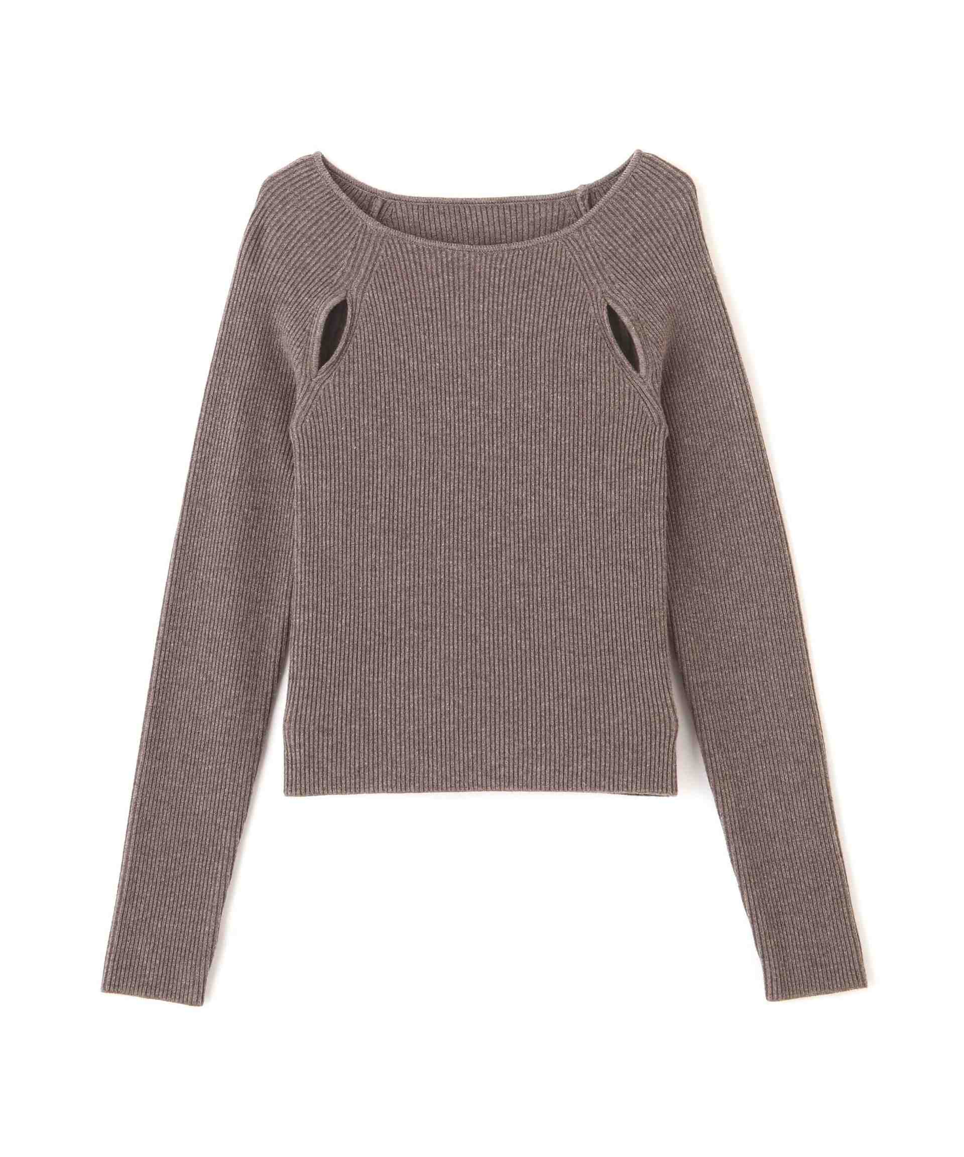 クルーネックカッティングニット グレー