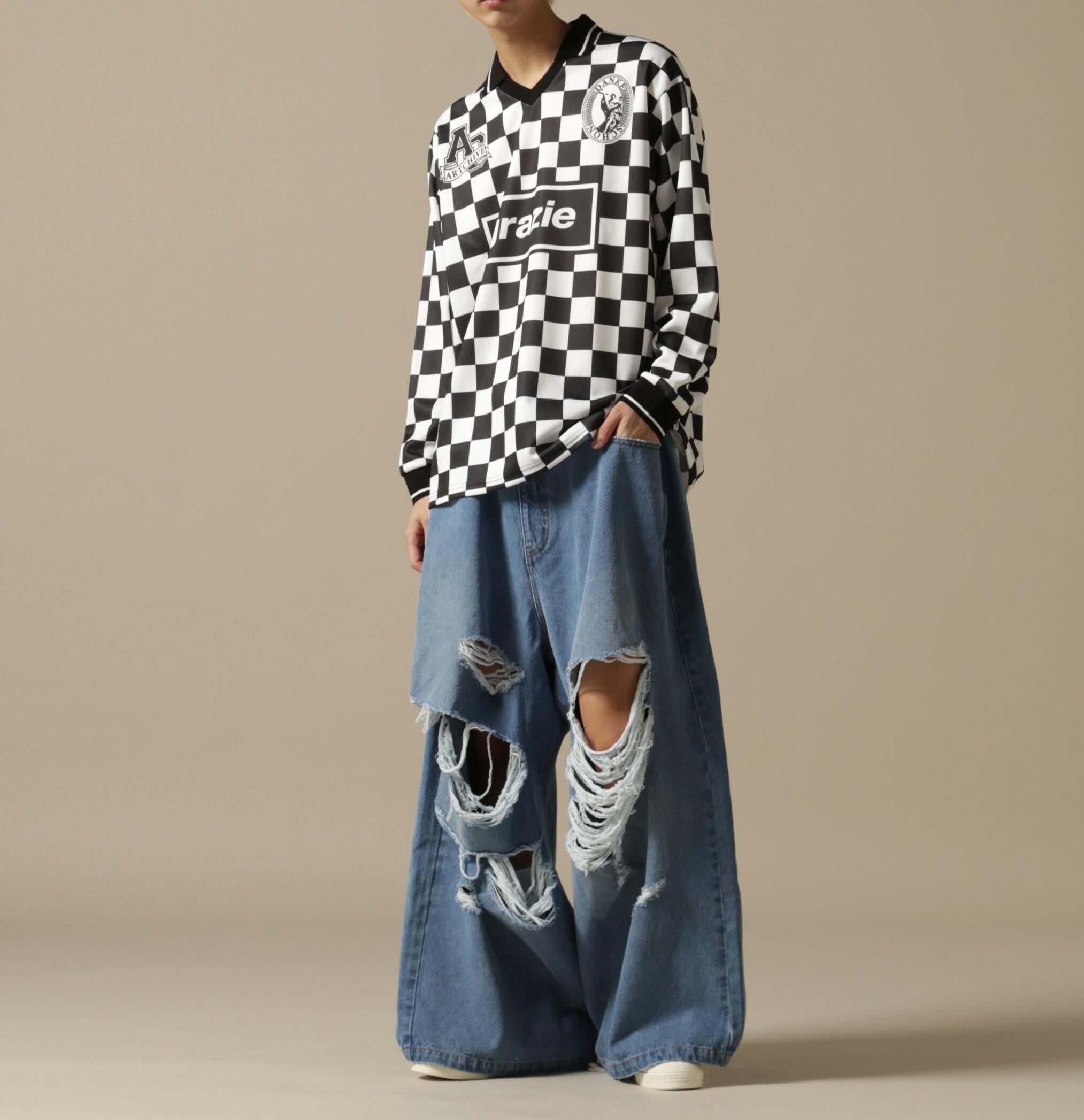 DankeSchon/ダンケシェーン/チェッカーロングスリーブ ゲームシャツ ブラック