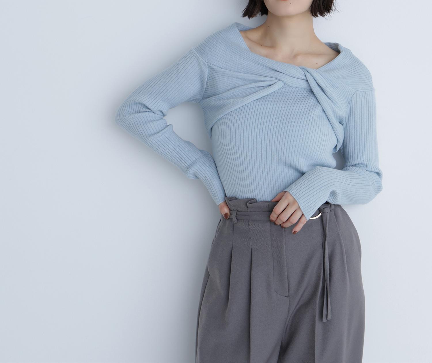 ツイストラメリブニット ブルー