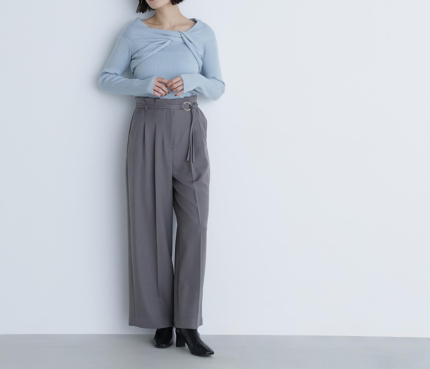 ツイストラメリブニット ブルー