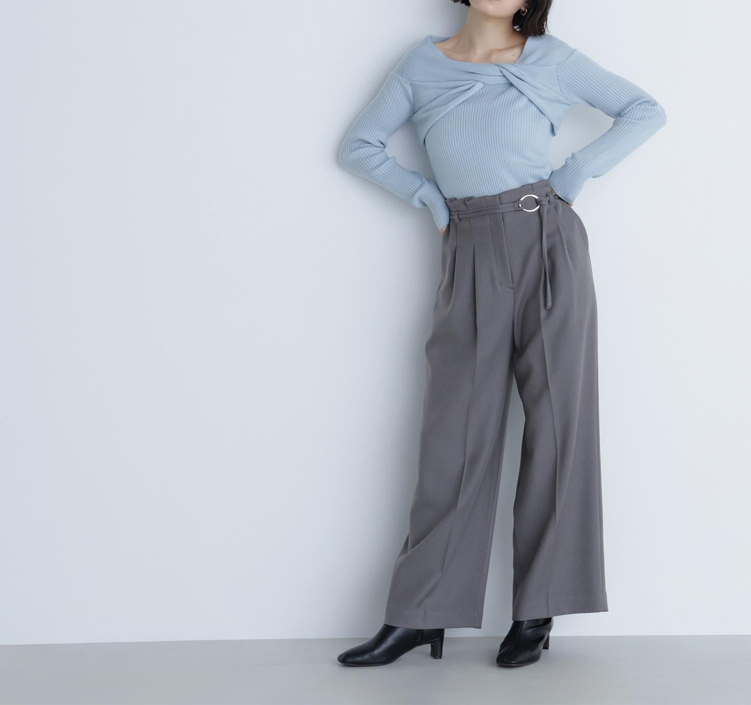 ツイストラメリブニット ブルー