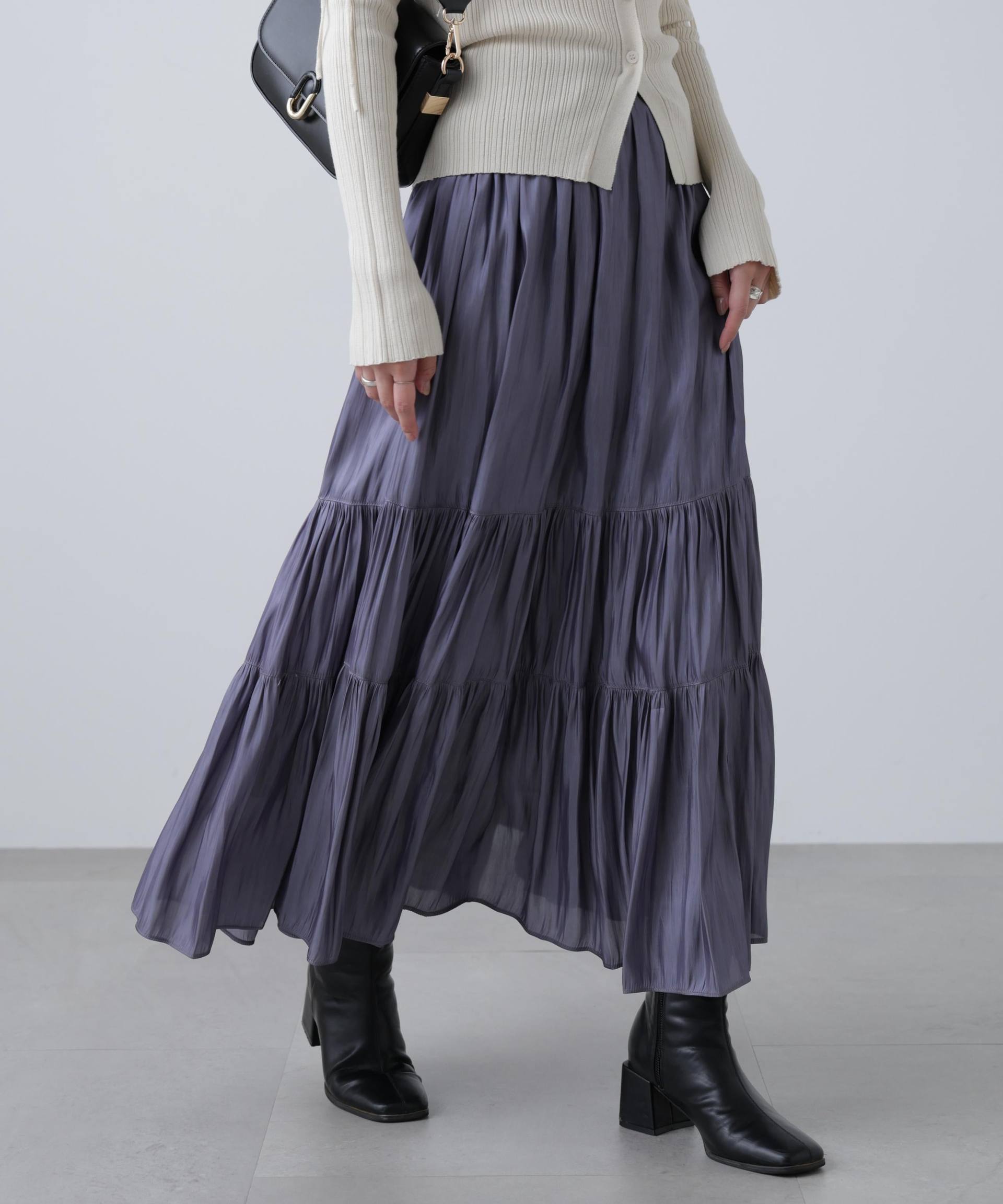 シャイニーティアードスカート ブルー