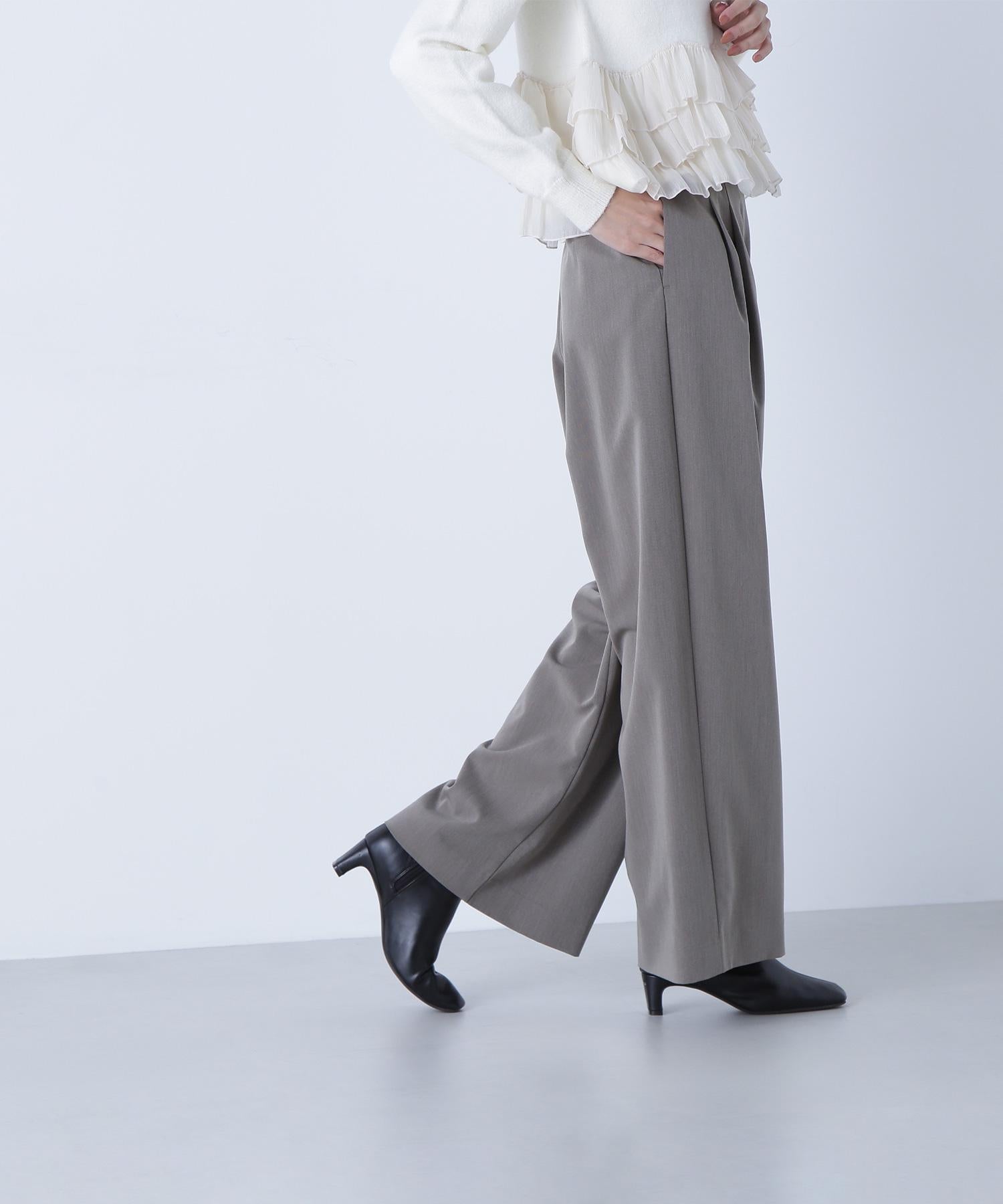 ウエストラインタックワイドパンツ ブラウン