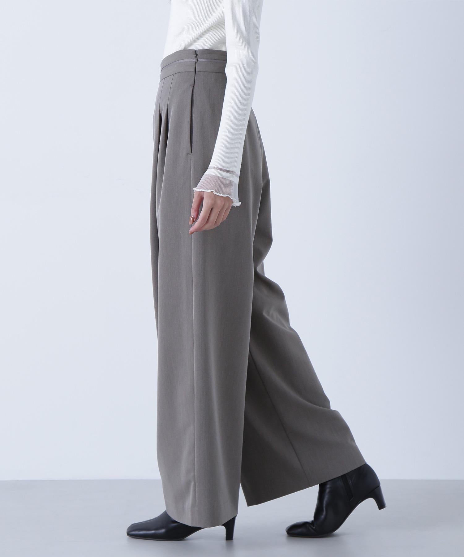 ウエストラインタックワイドパンツ ブラウン