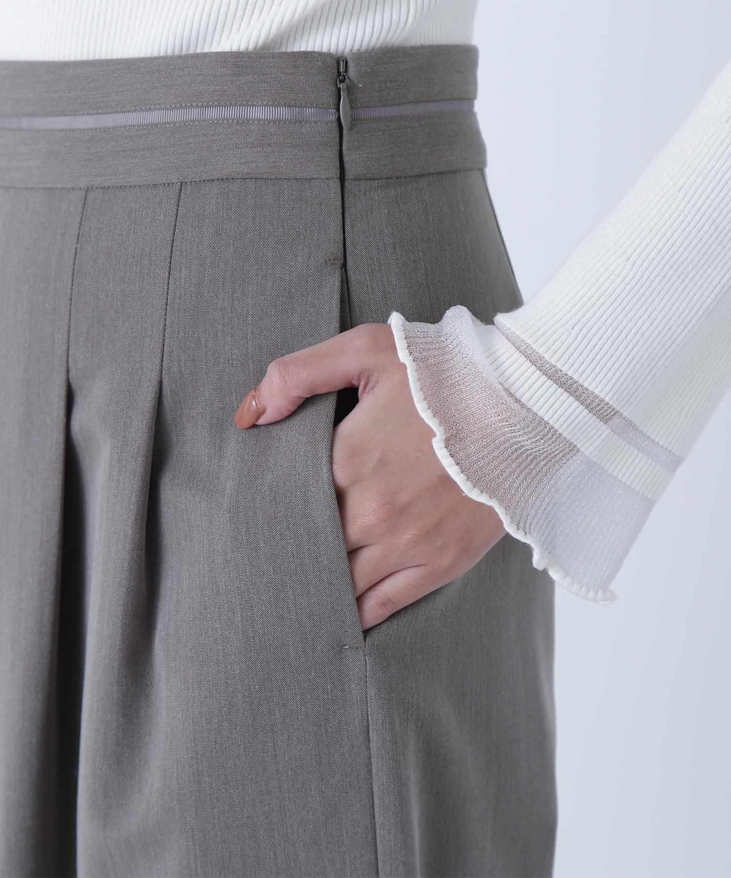 ウエストラインタックワイドパンツ ブラウン