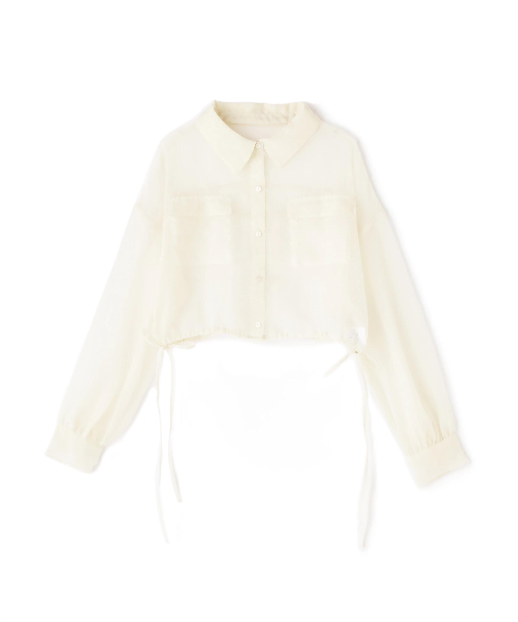 裾ドロストショート丈シアーシャツ ホワイト