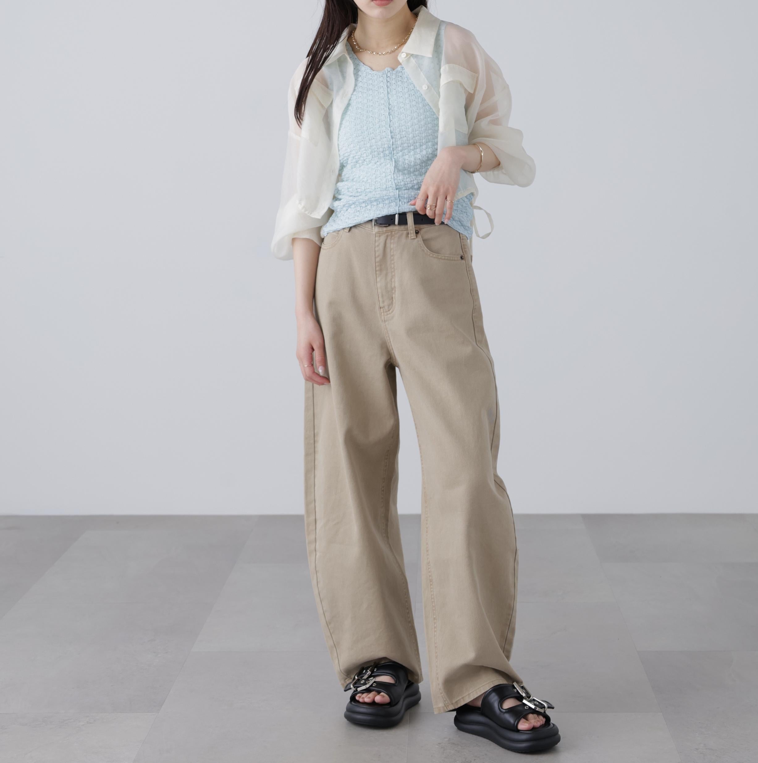 裾ドロストショート丈シアーシャツ ホワイト