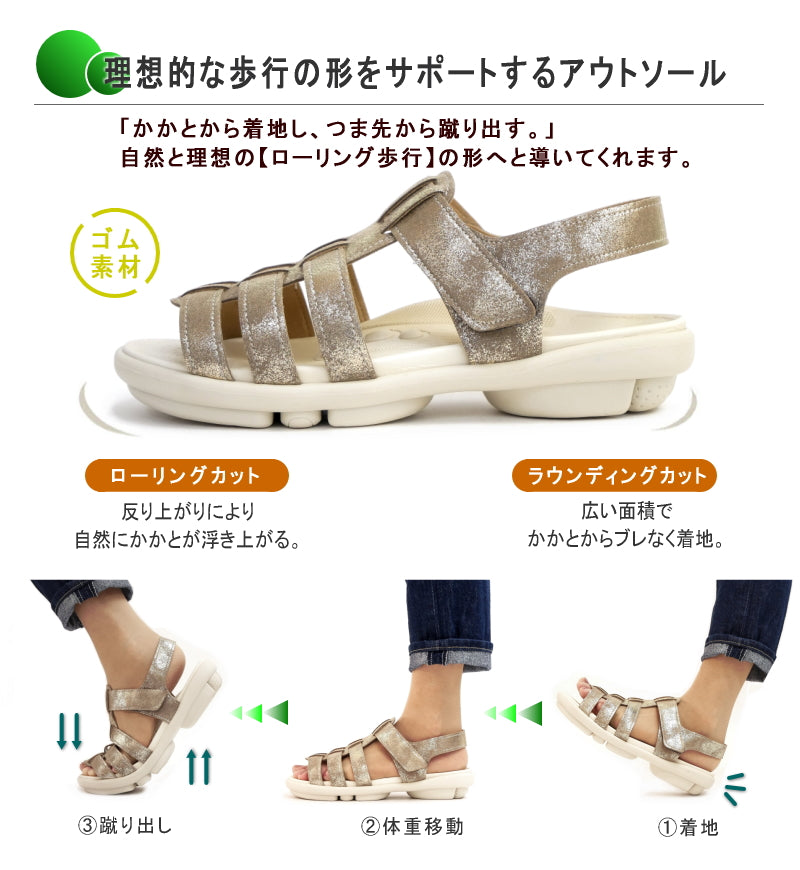 ツヴォル 2ball ストラップ フラット グルカサンダル レディース 日本製 バックベルト 軽い コンフォート （シルバー） シルバー