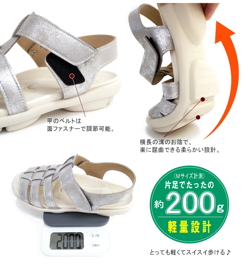ツヴォル 2ball ストラップ フラット グルカサンダル レディース 日本製 バックベルト 軽い コンフォート （シルバー） シルバー