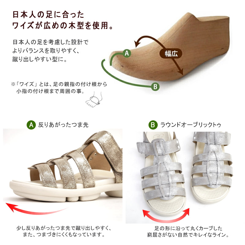 ツヴォル 2ball ストラップ フラット グルカサンダル レディース 日本製 バックベルト 軽い コンフォート （シルバー） シルバー