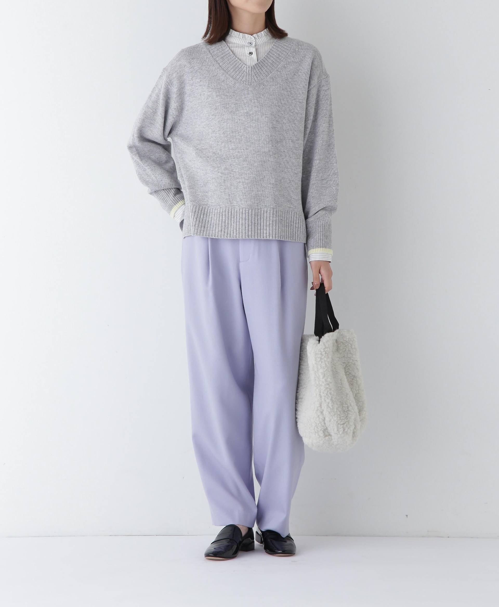 ◆ウールカシミヤＶネックニットプルオーバー Lグレー