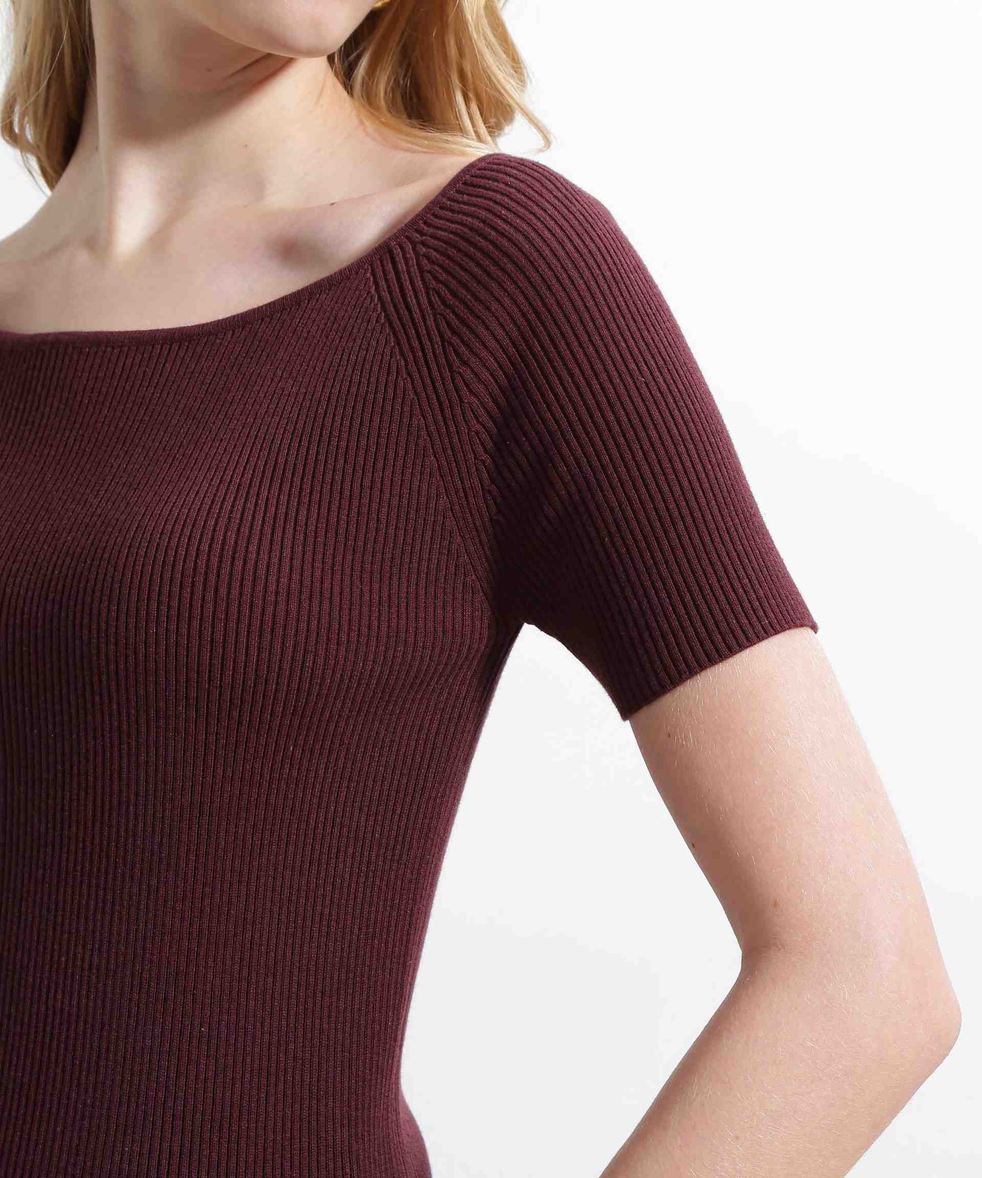 ◆オフショルダーリブニット ブラウン