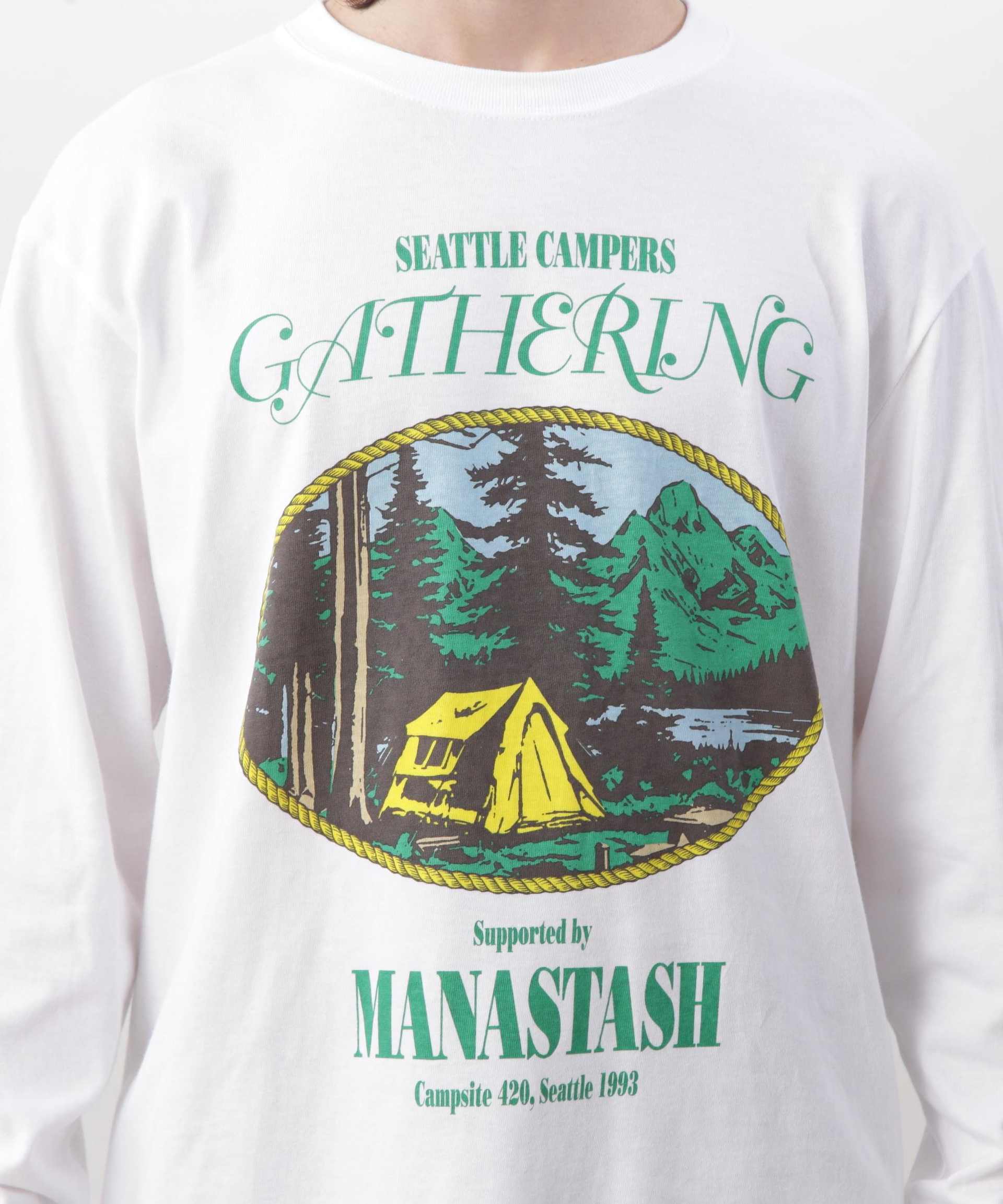 MANASTASH/マナスタッシュ/ L/S TEE CAMPE>S GATHE>ING ホワイト