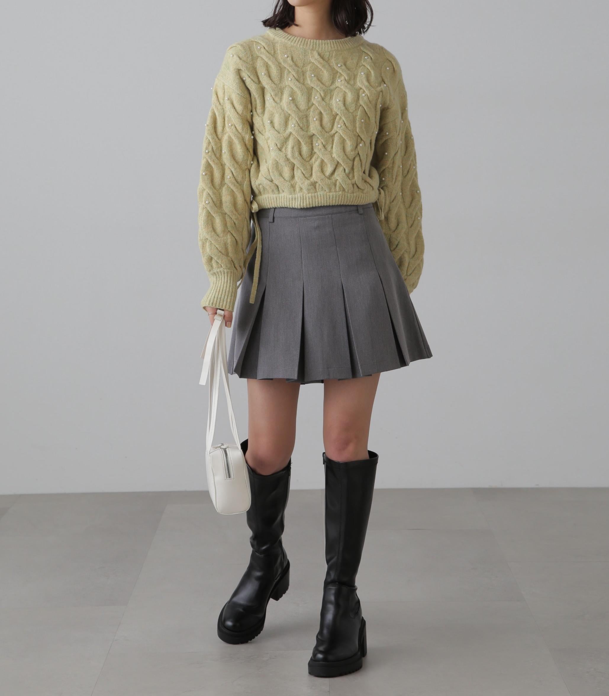 インナーパンツ付プリーツミニスカート グレー