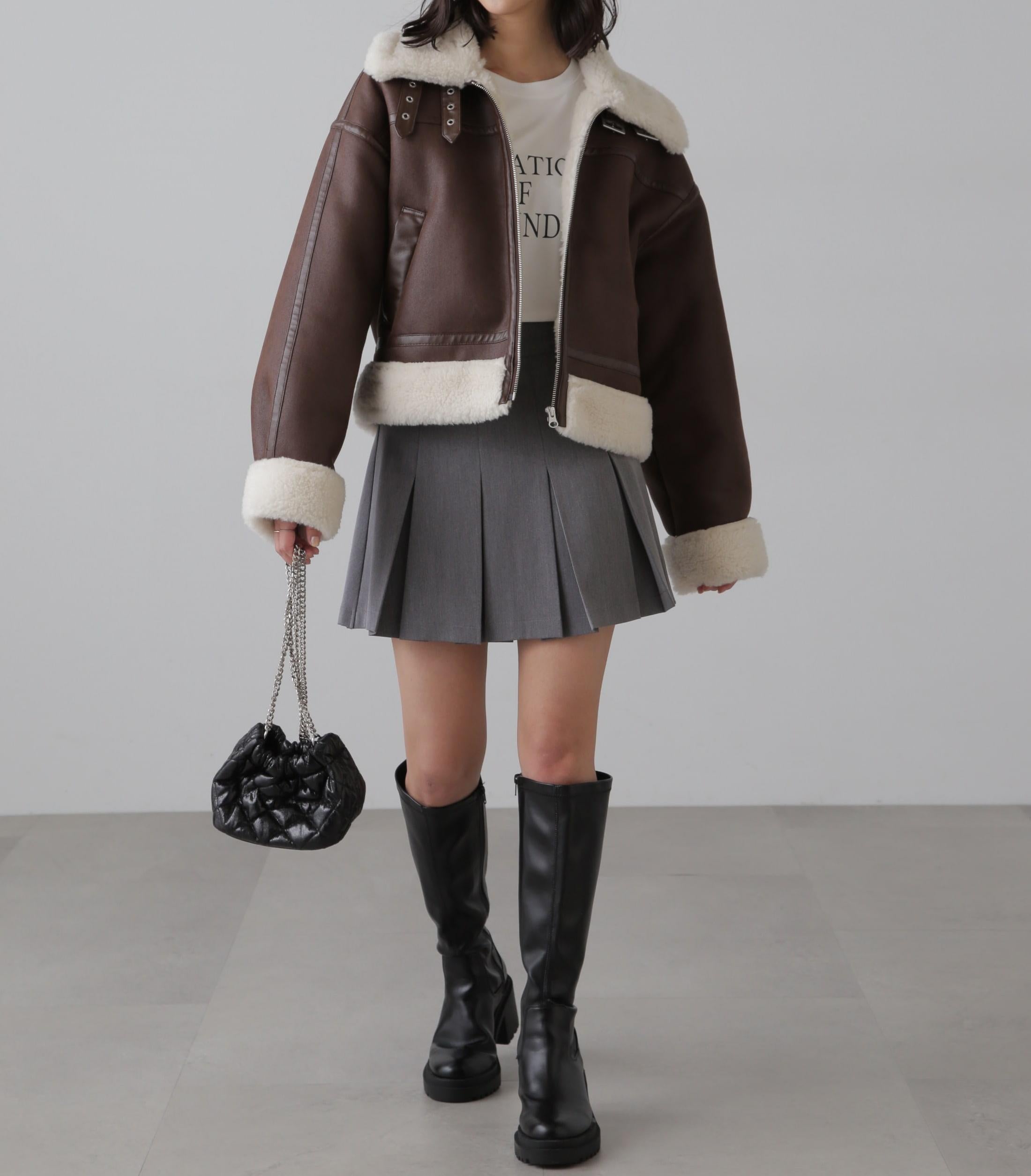 インナーパンツ付プリーツミニスカート グレー