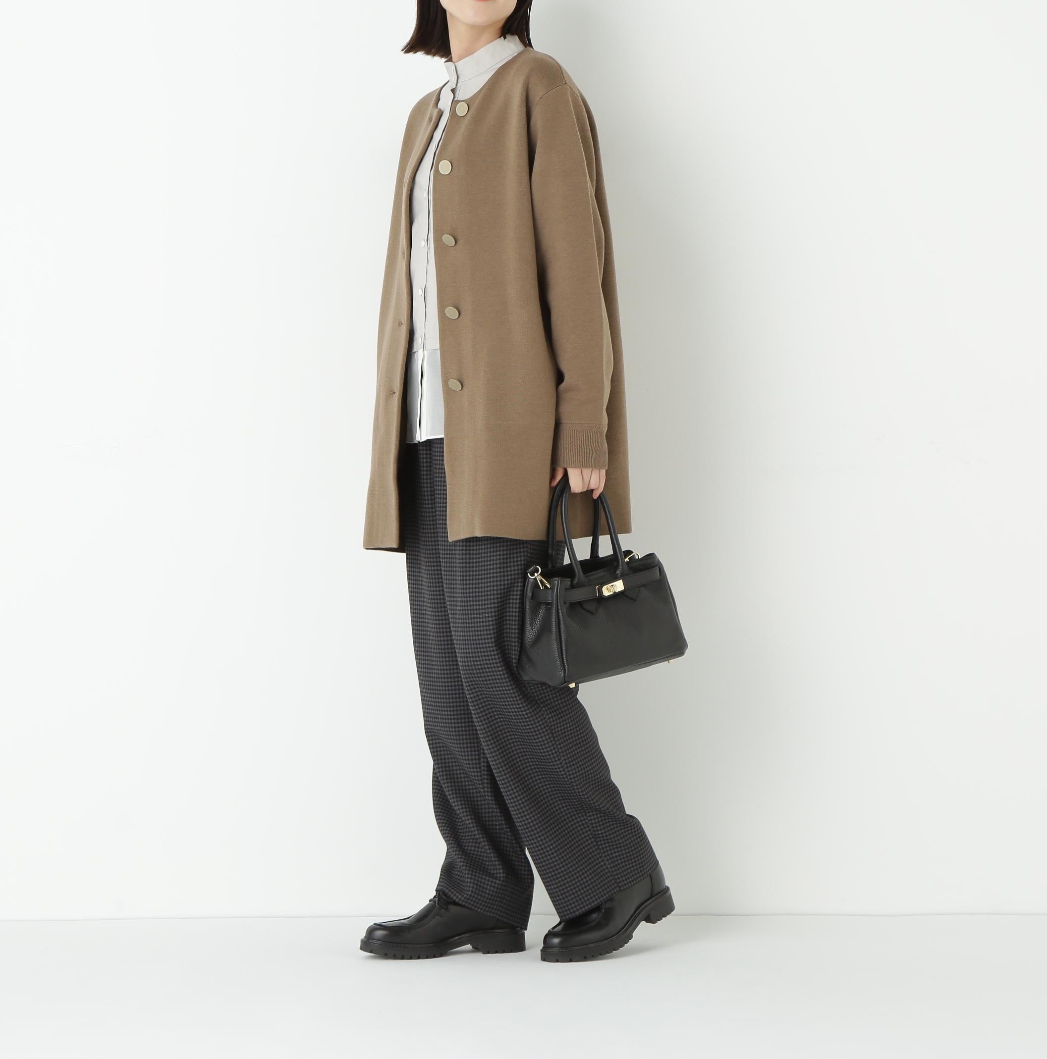 先染めチェックタックセミワイドパンツ グレーギンガムチェック3