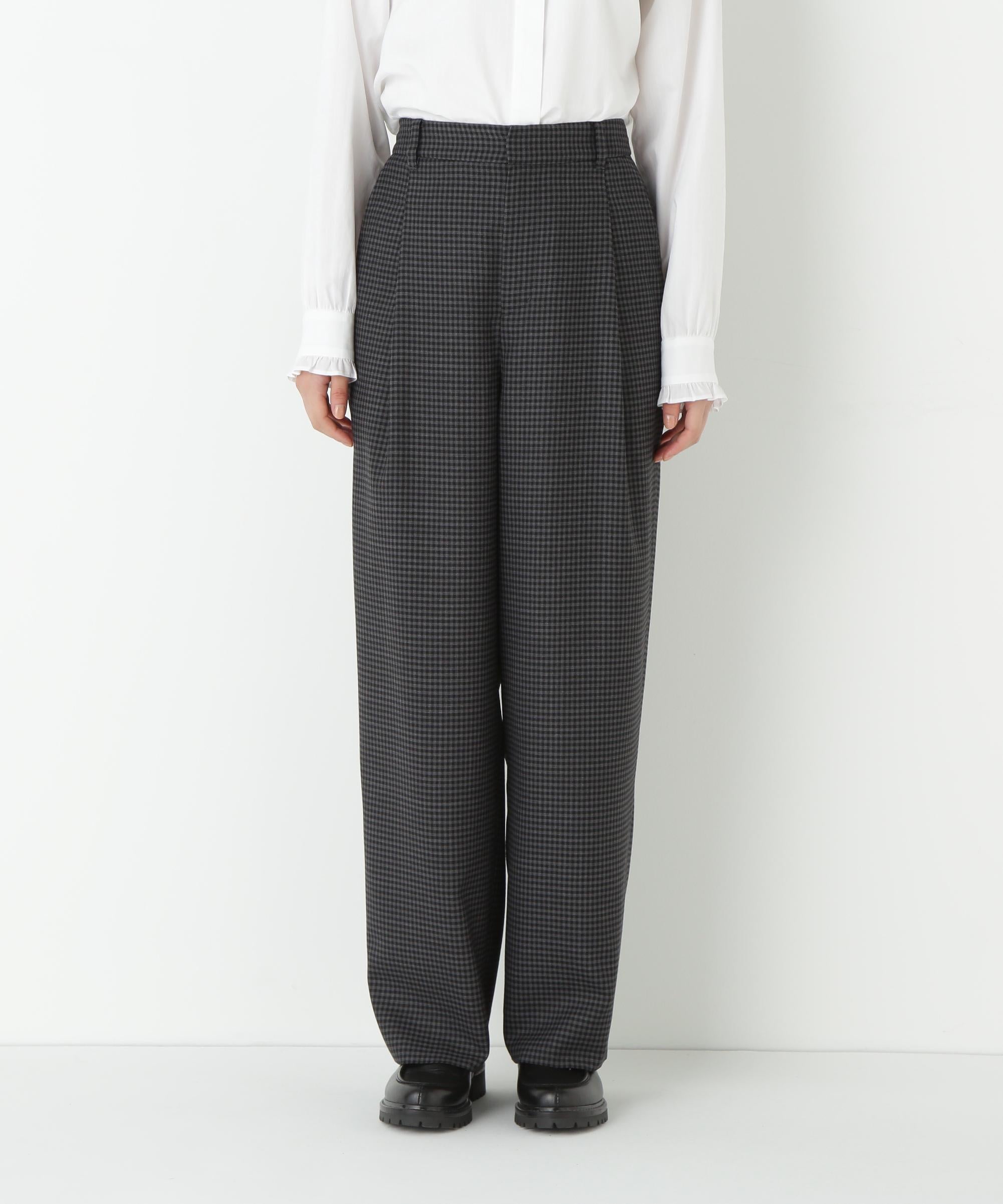 先染めチェックタックセミワイドパンツ グレーギンガムチェック3