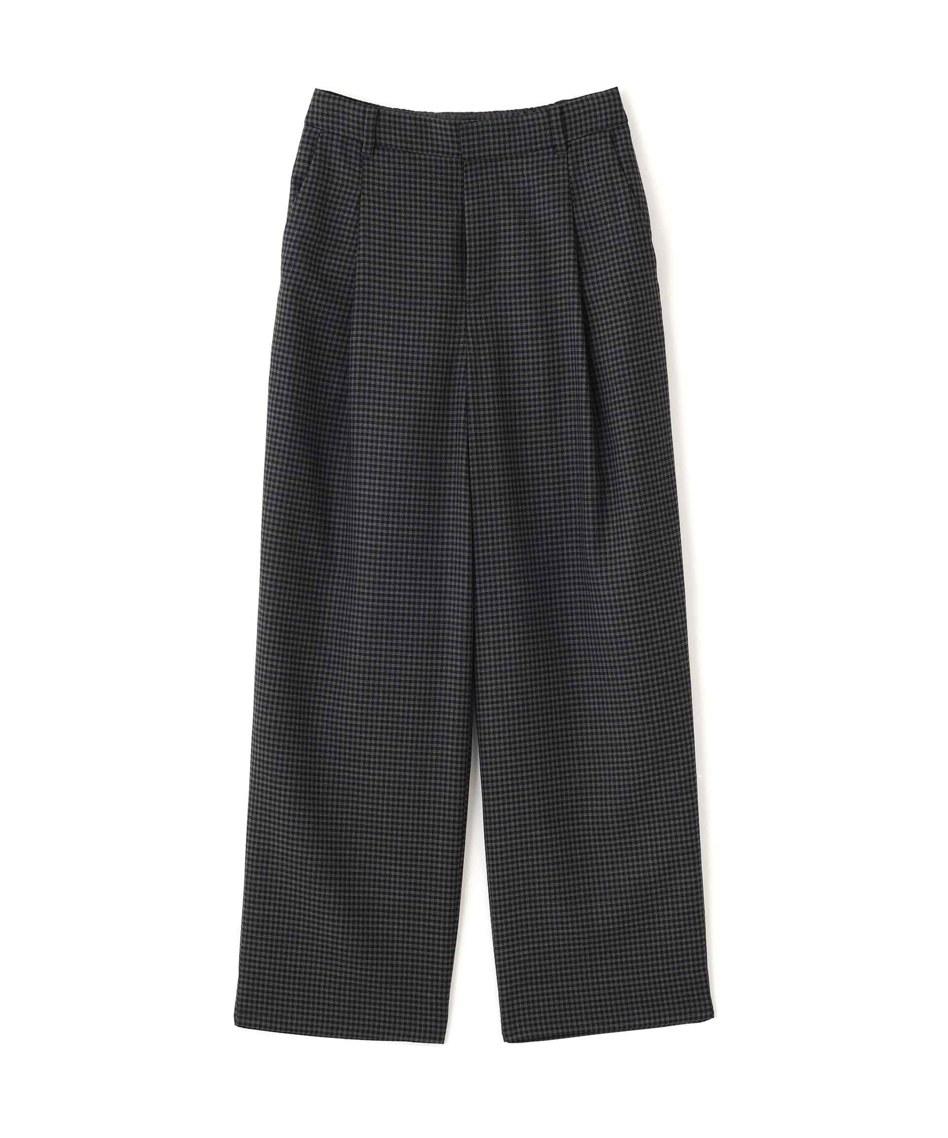 先染めチェックタックセミワイドパンツ グレーギンガムチェック3