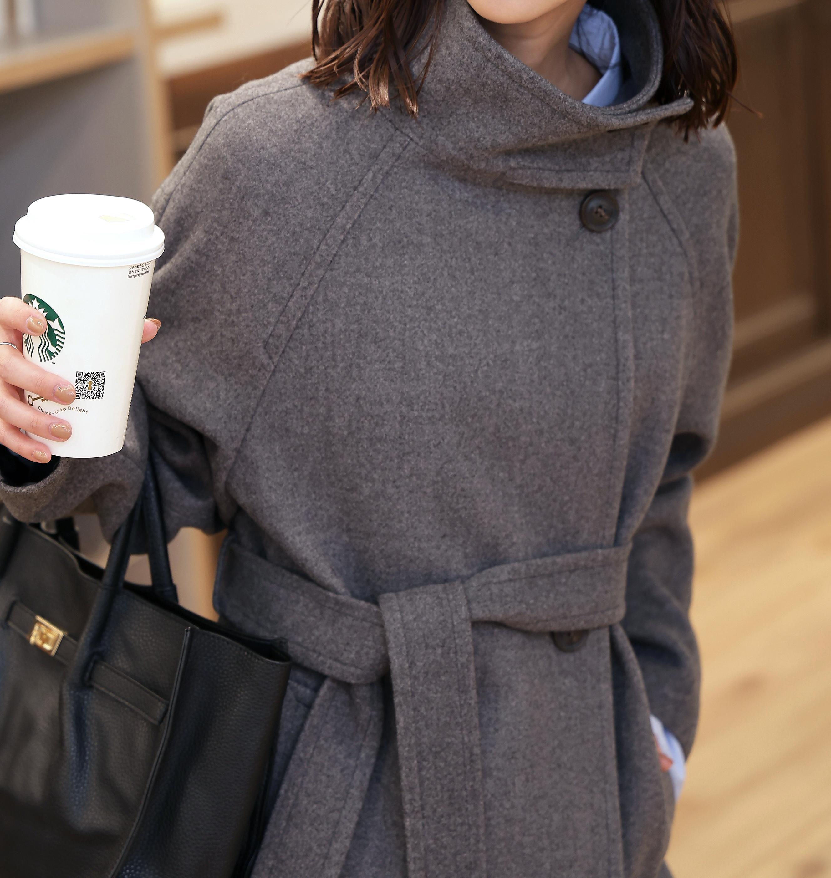 [累計販売5000枚！選べる4色]スタンドカラーメルトンロングコート グレー1