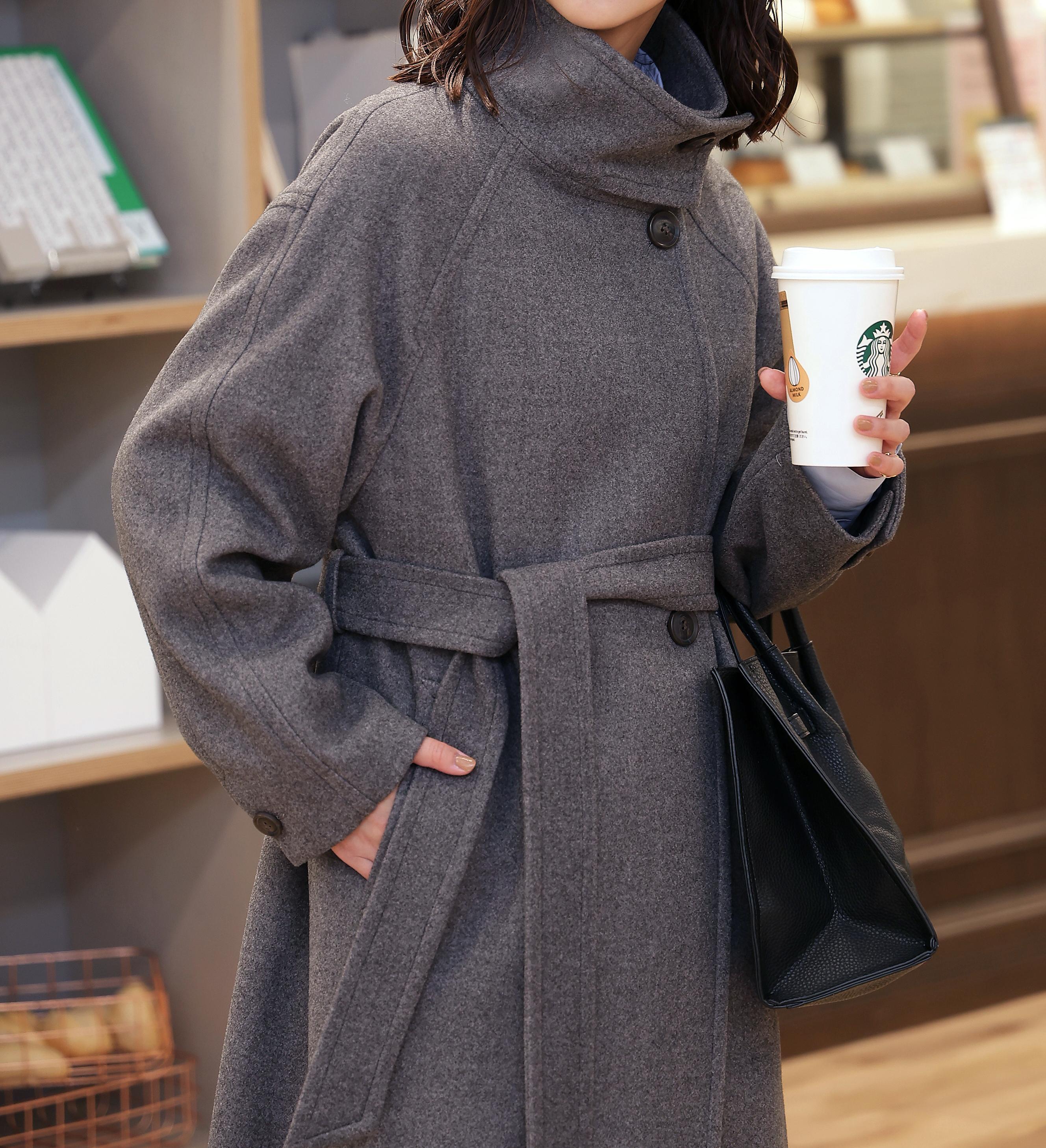 [累計販売5000枚！選べる4色]スタンドカラーメルトンロングコート グレー1