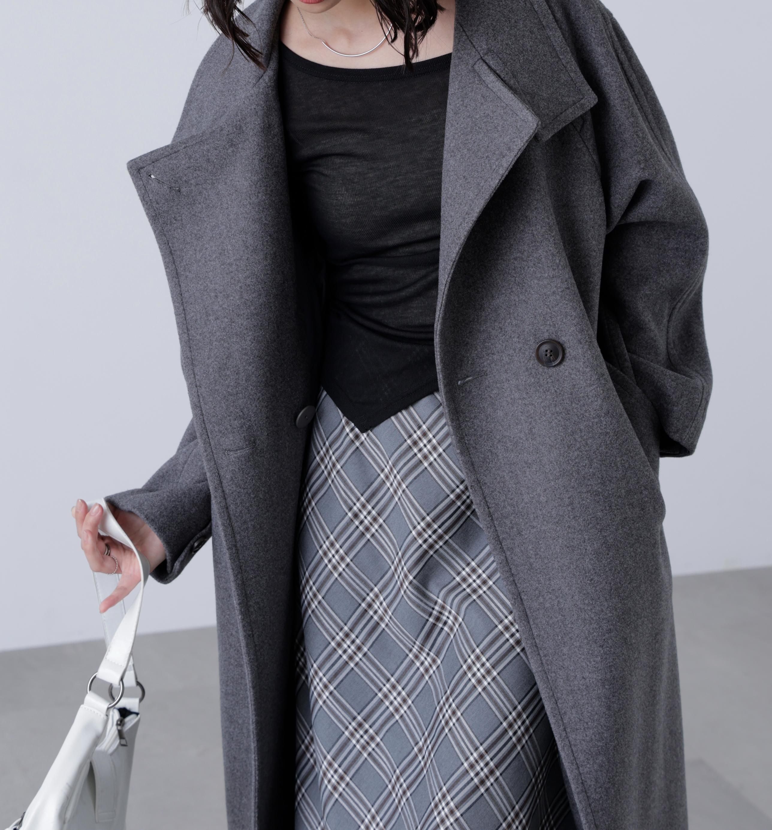 [累計販売5000枚！選べる4色]スタンドカラーメルトンロングコート グレー1