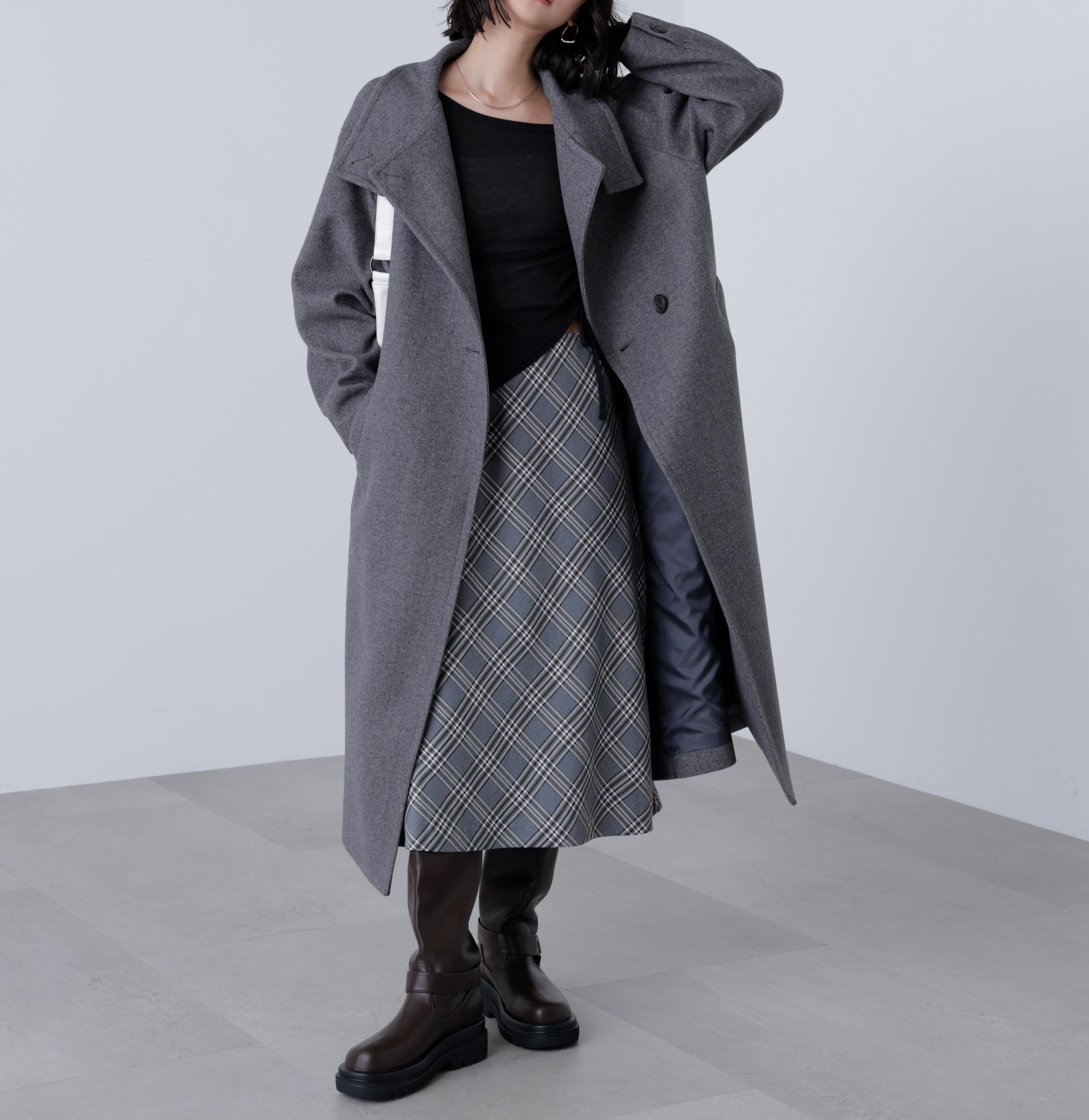 [累計販売5000枚！選べる4色]スタンドカラーメルトンロングコート グレー1