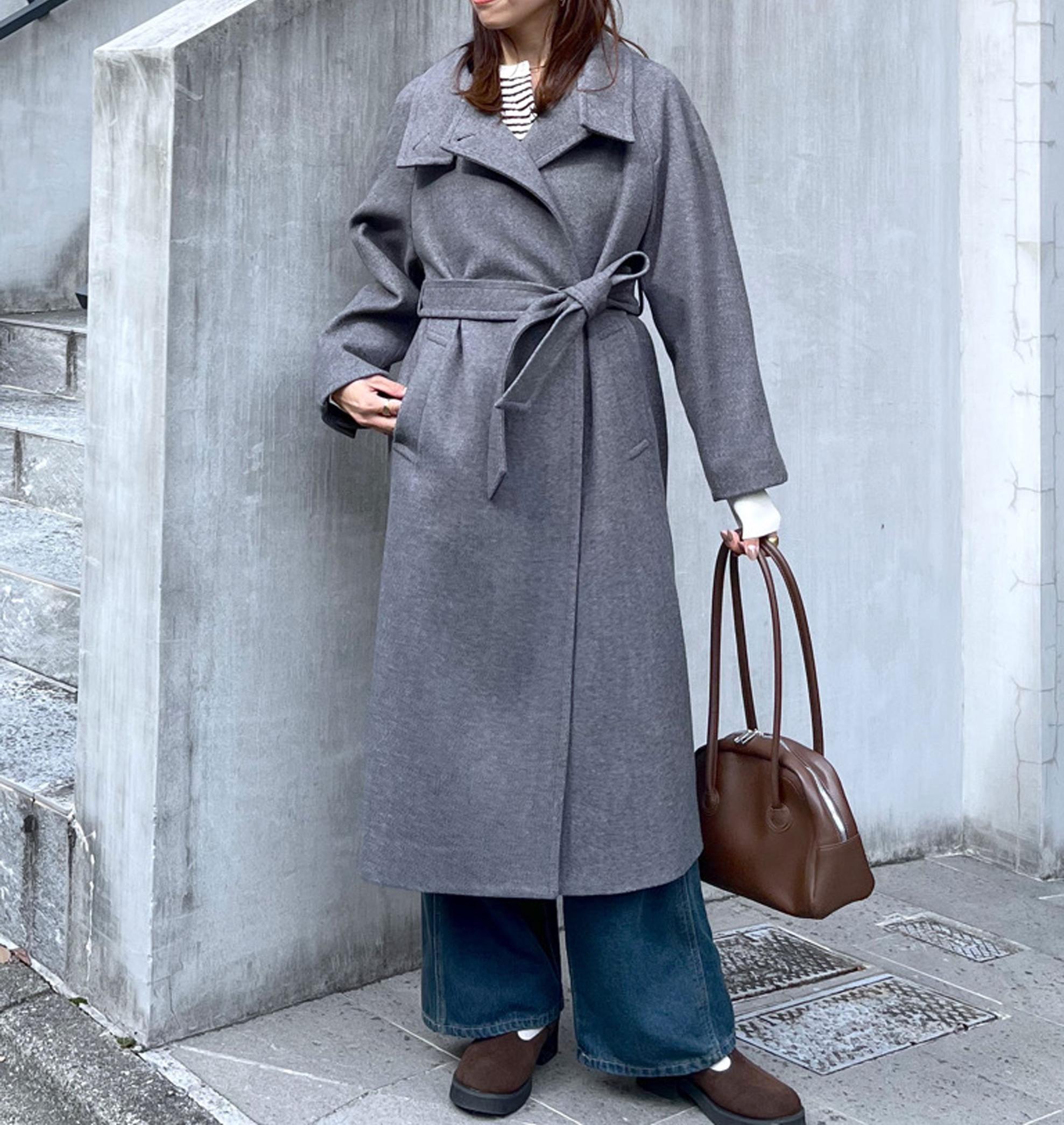 [累計販売5000枚！選べる4色]スタンドカラーメルトンロングコート グレー1