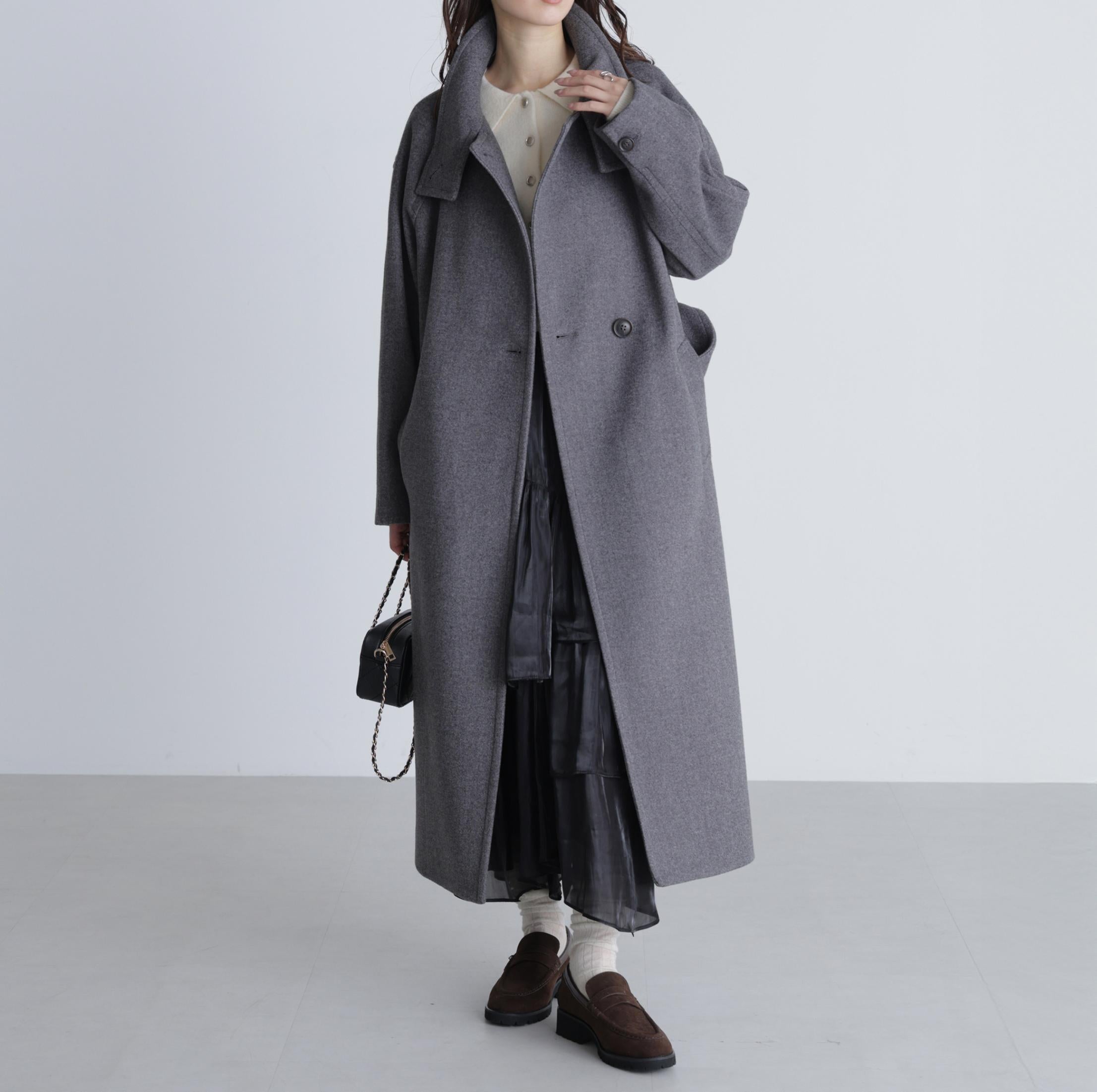 [累計販売5000枚！選べる4色]スタンドカラーメルトンロングコート グレー1