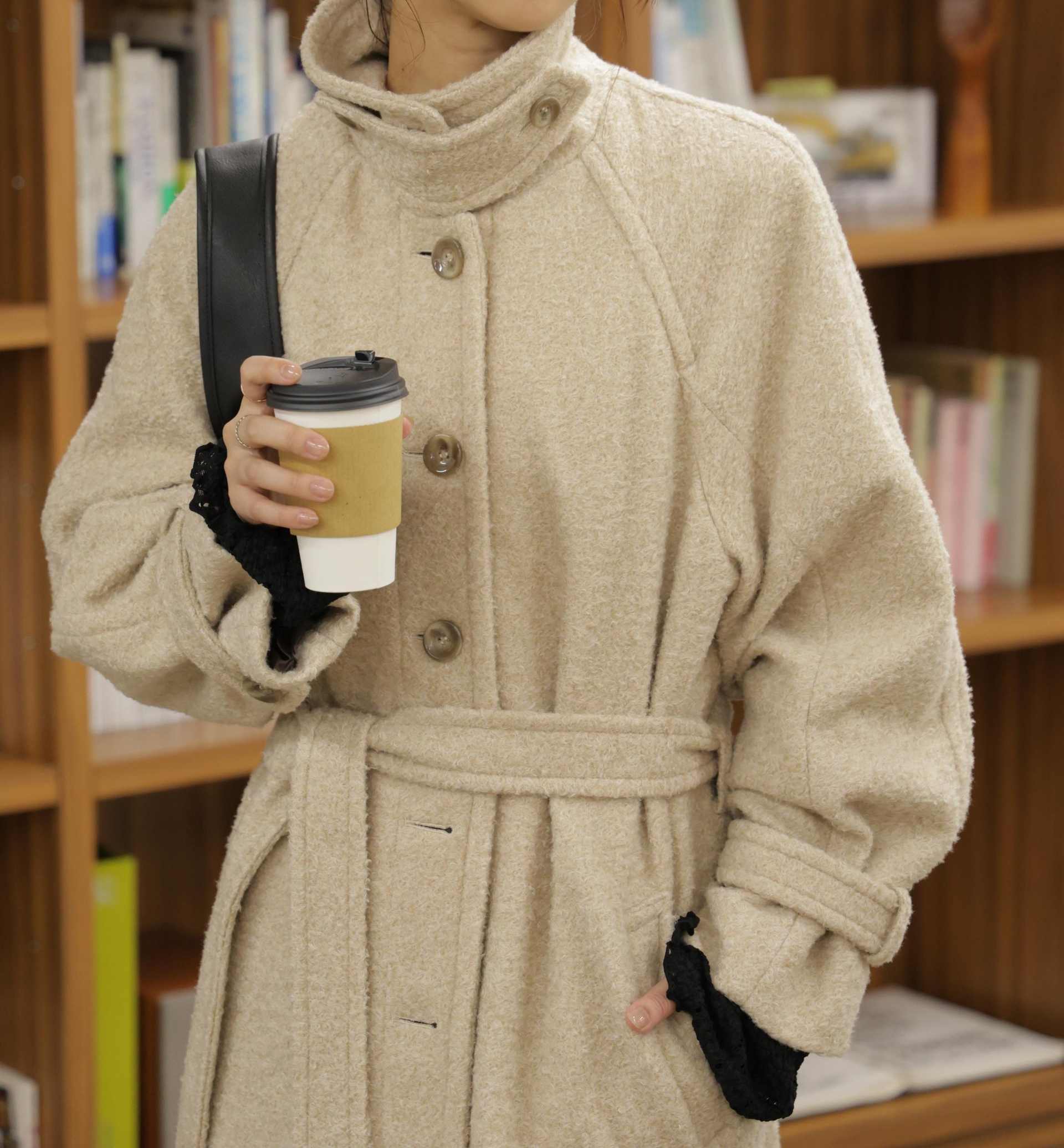 2wayステンカラーロングコート ブラウンミックス3