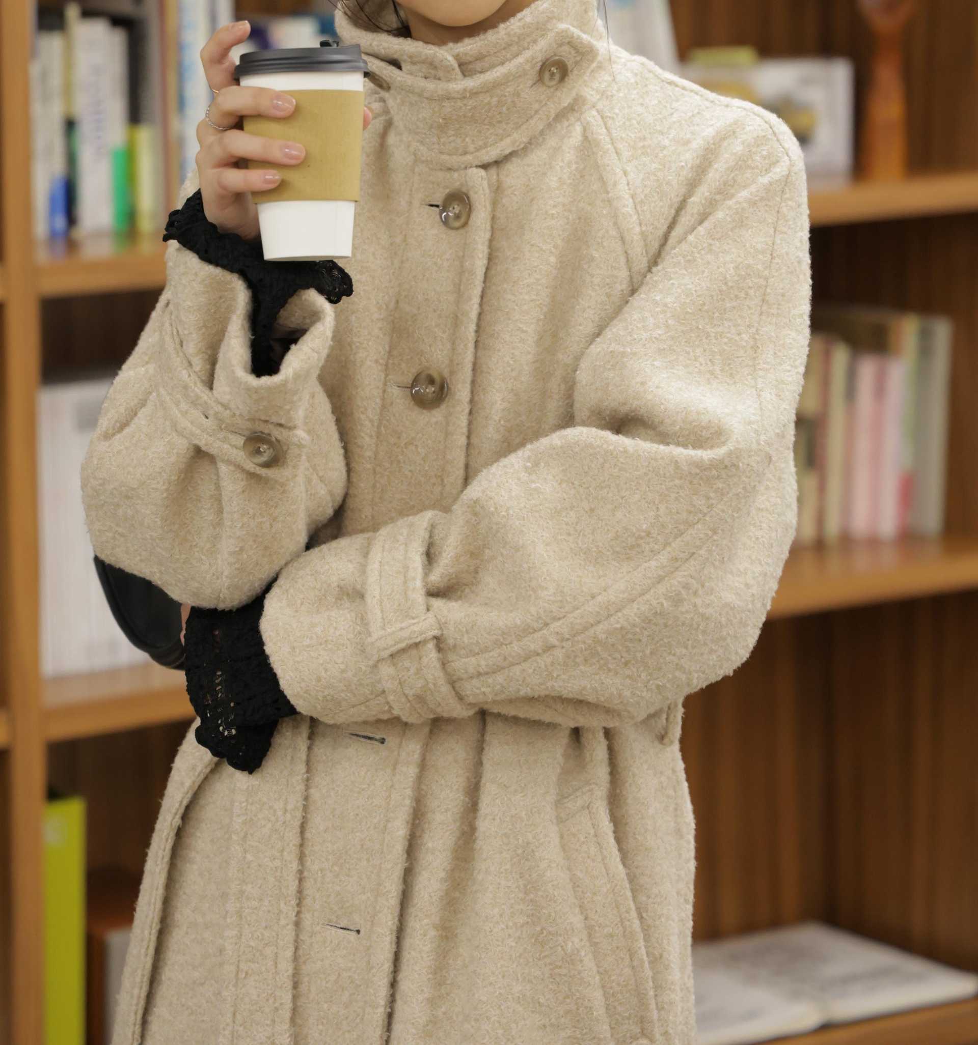 2wayステンカラーロングコート ブラウンミックス3