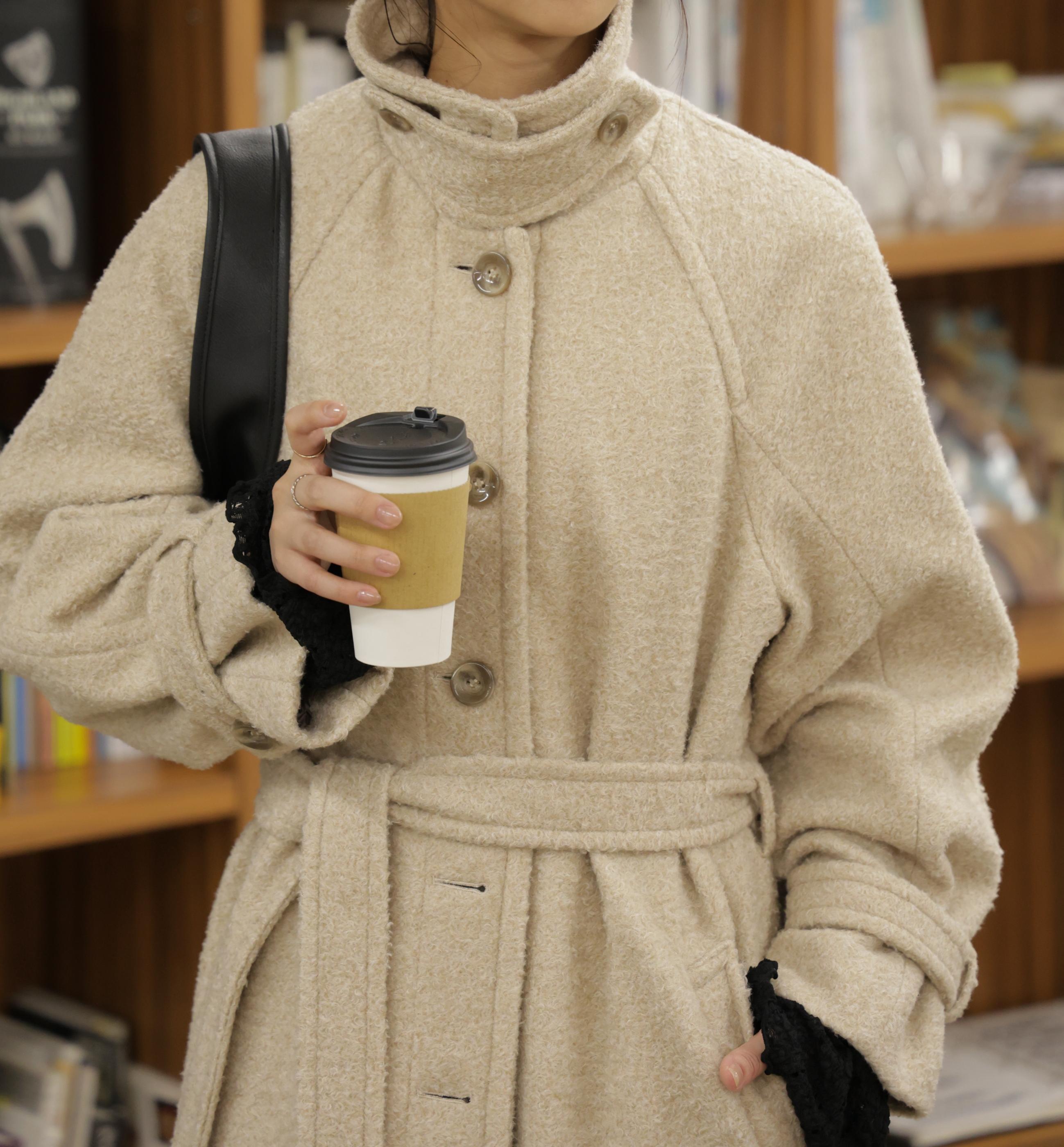 2wayステンカラーロングコート ブラウンミックス3