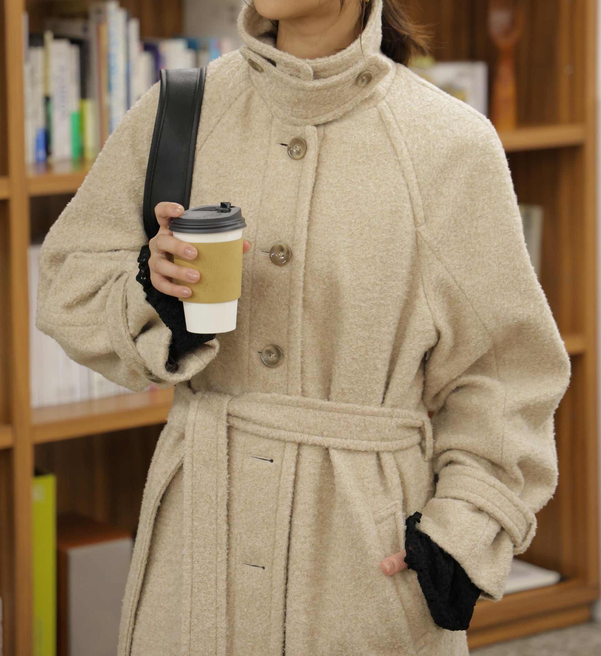 2wayステンカラーロングコート ブラウンミックス3