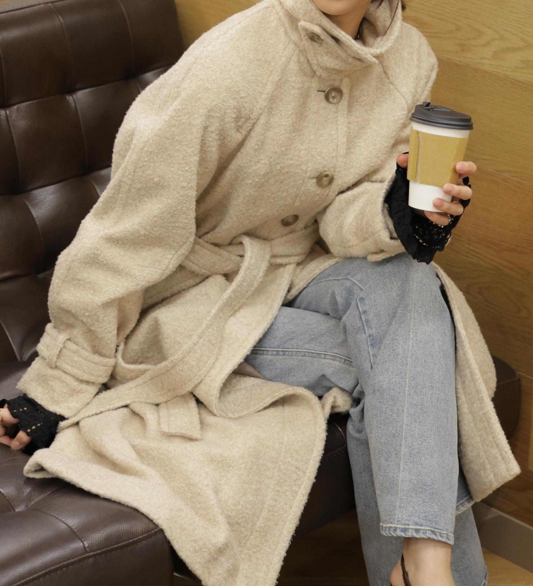 2wayステンカラーロングコート ブラウンミックス3